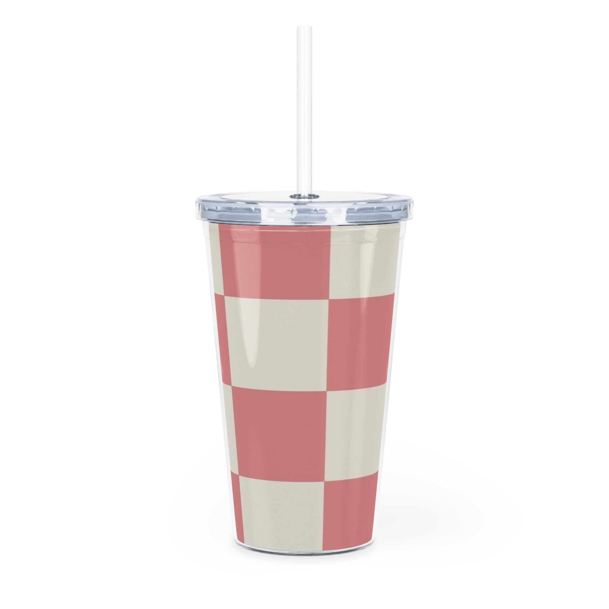 Retro Checkered Grassland Sprites Plastic Tumbler with Straw, Artsulli - Art is Long, Life is Short, Mug, , , , , , , 