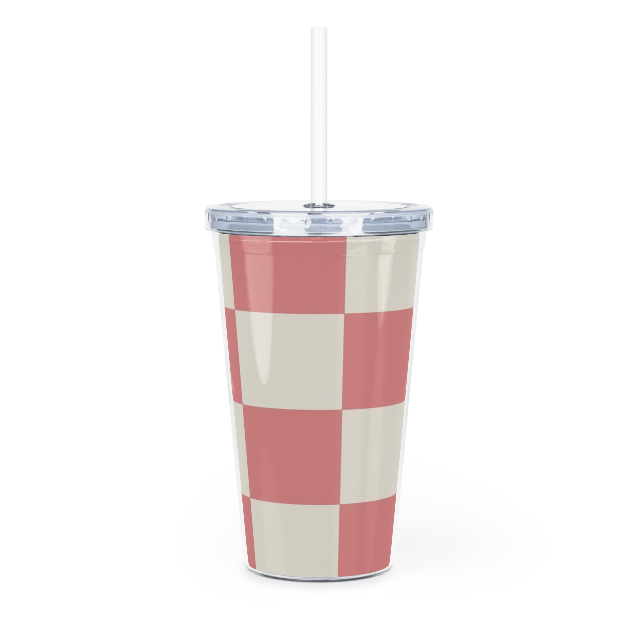 Retro Checkered Grassland Sprites Plastic Tumbler with Straw, Artsulli - Art is Long, Life is Short, Mug, , , , , , , 