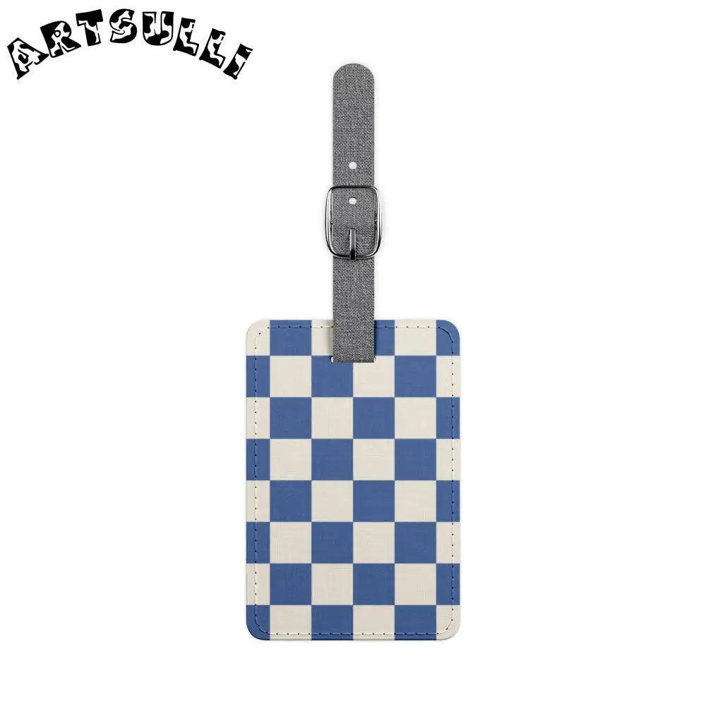 JAKKOUTTHEBXX Checkerboard Blue Saffiano Polyester Luggage Tag