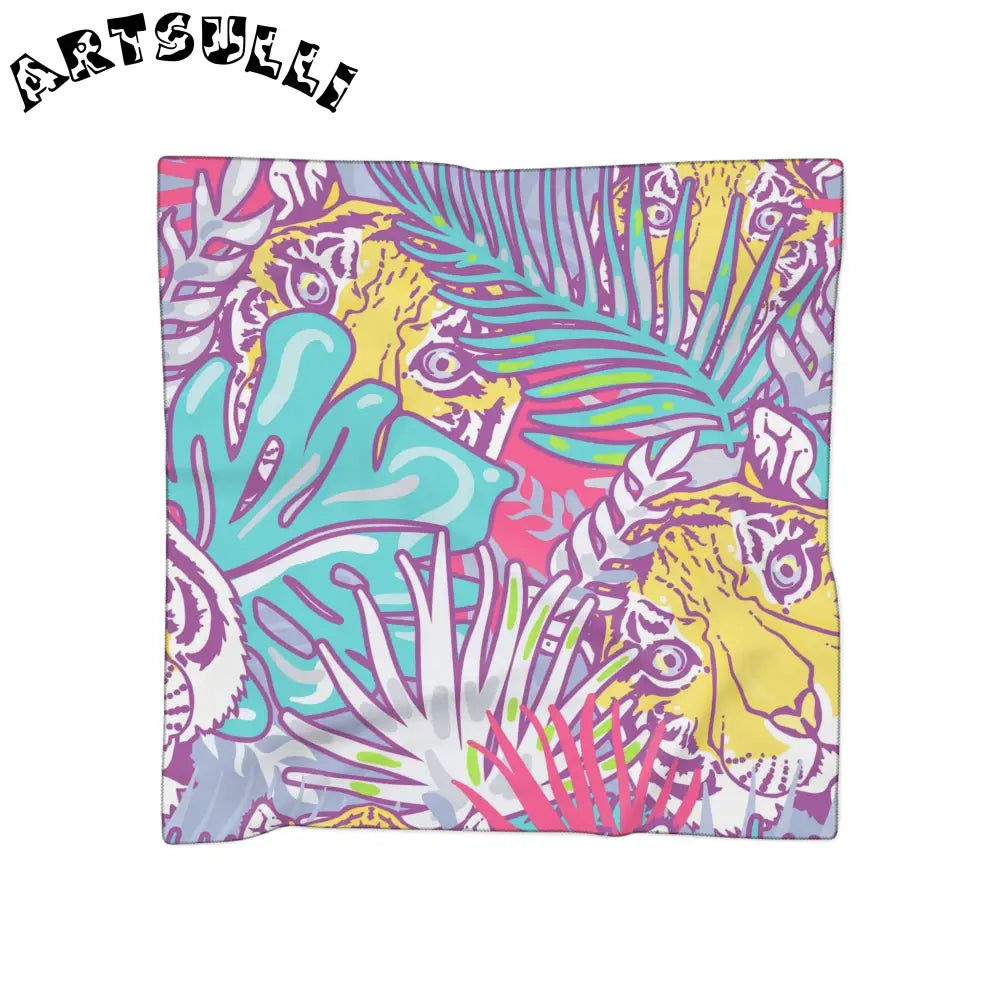 JAKKOUTTHEBXX Tropical Floral Tigers Torquise and Purple Poly Scarf