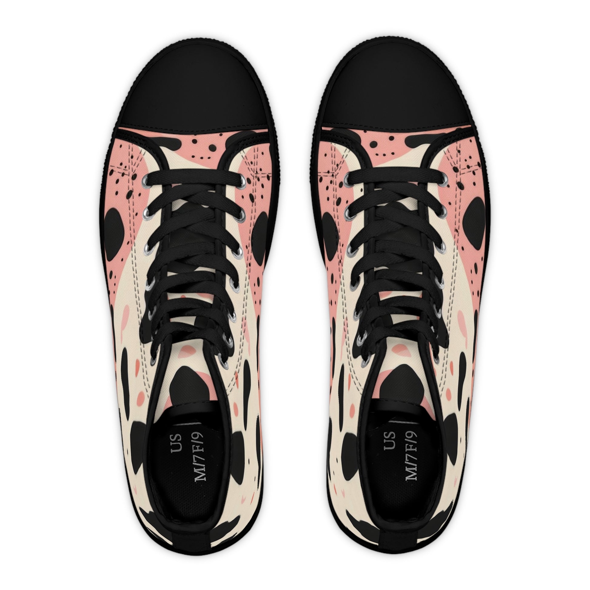 Organic Cow Print Cream and Pink Women's High Top Sneakers, Artsulli - Art is Long, Life is Short, Shoes, , , , , , , 