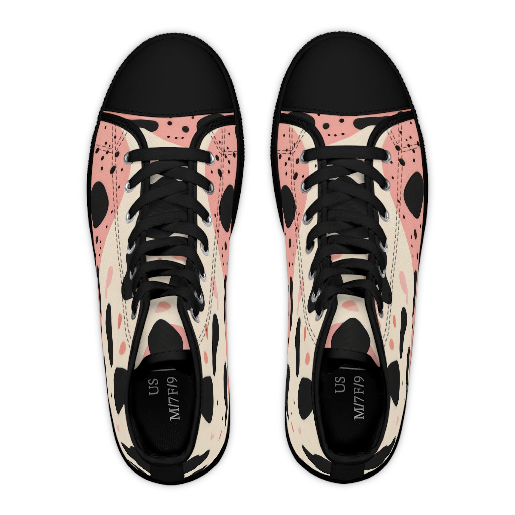 Organic Cow Print Cream and Pink Women's High Top Sneakers, Artsulli - Art is Long, Life is Short, Shoes, , , , , , , 