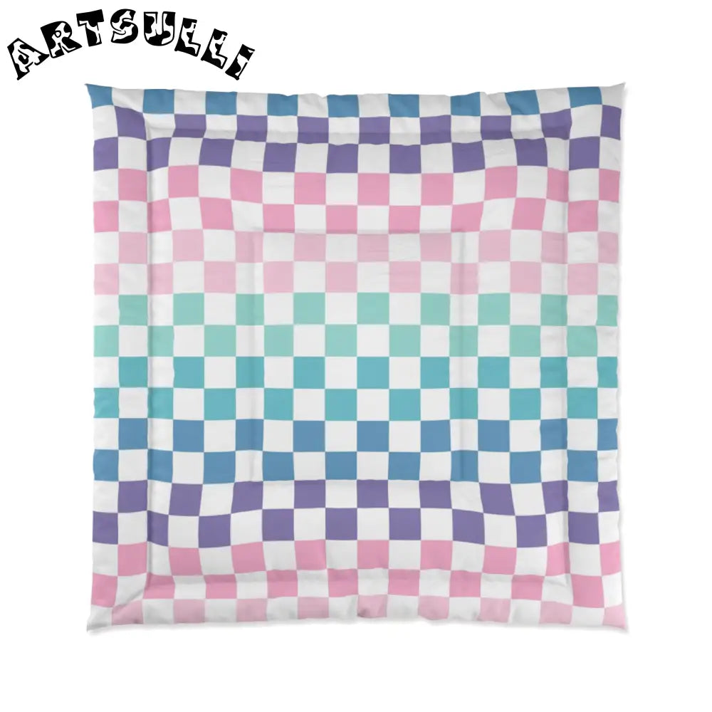 JAKKOUTTHEBXX Vaporwave Rainbow Checkerboard Multi-Color Comforter