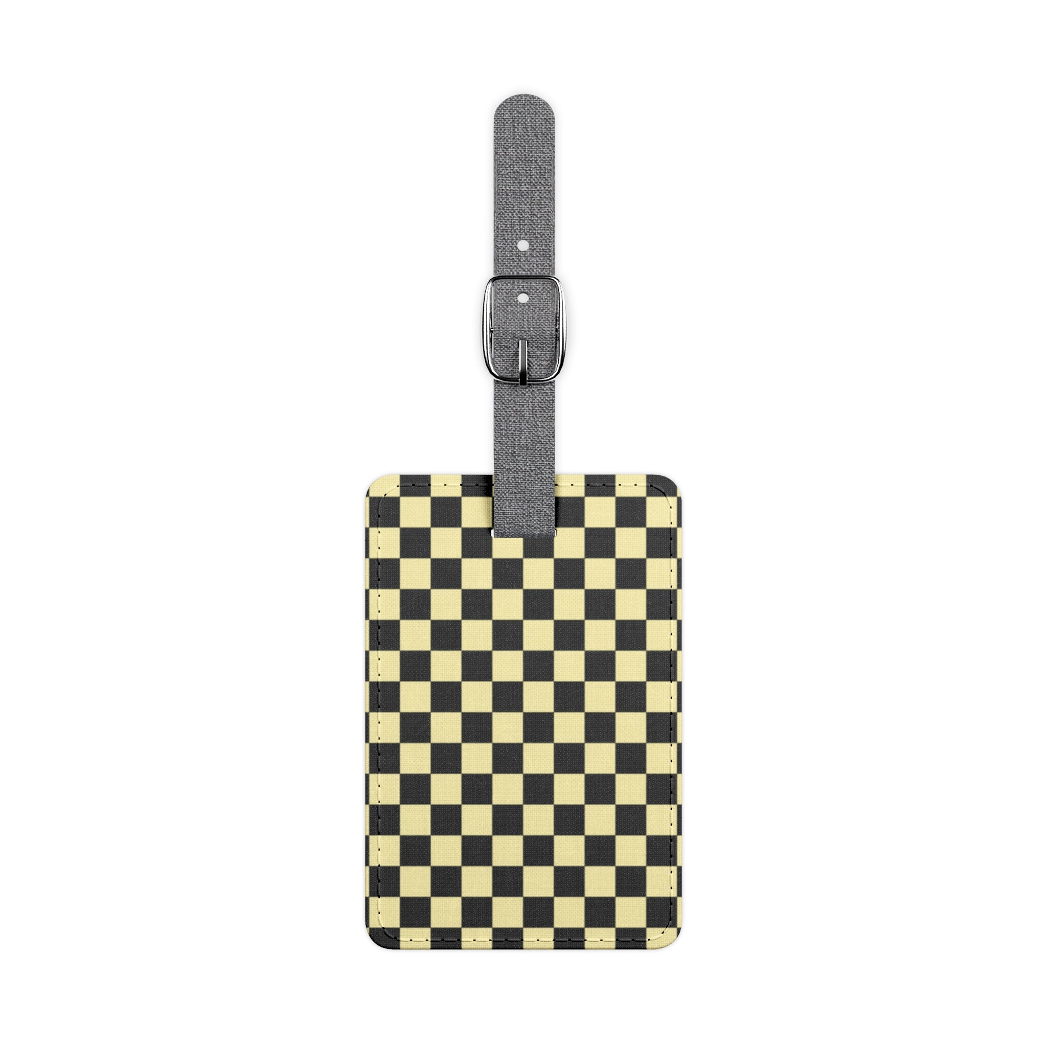 Checkerboard Black and Yellow Saffiano Polyester Luggage Tag, Rectangle, Artsulli - Art is Long, Life is Short, Accessories, Size, One size, Shape, Rectangle, , , 13666500713318547861
