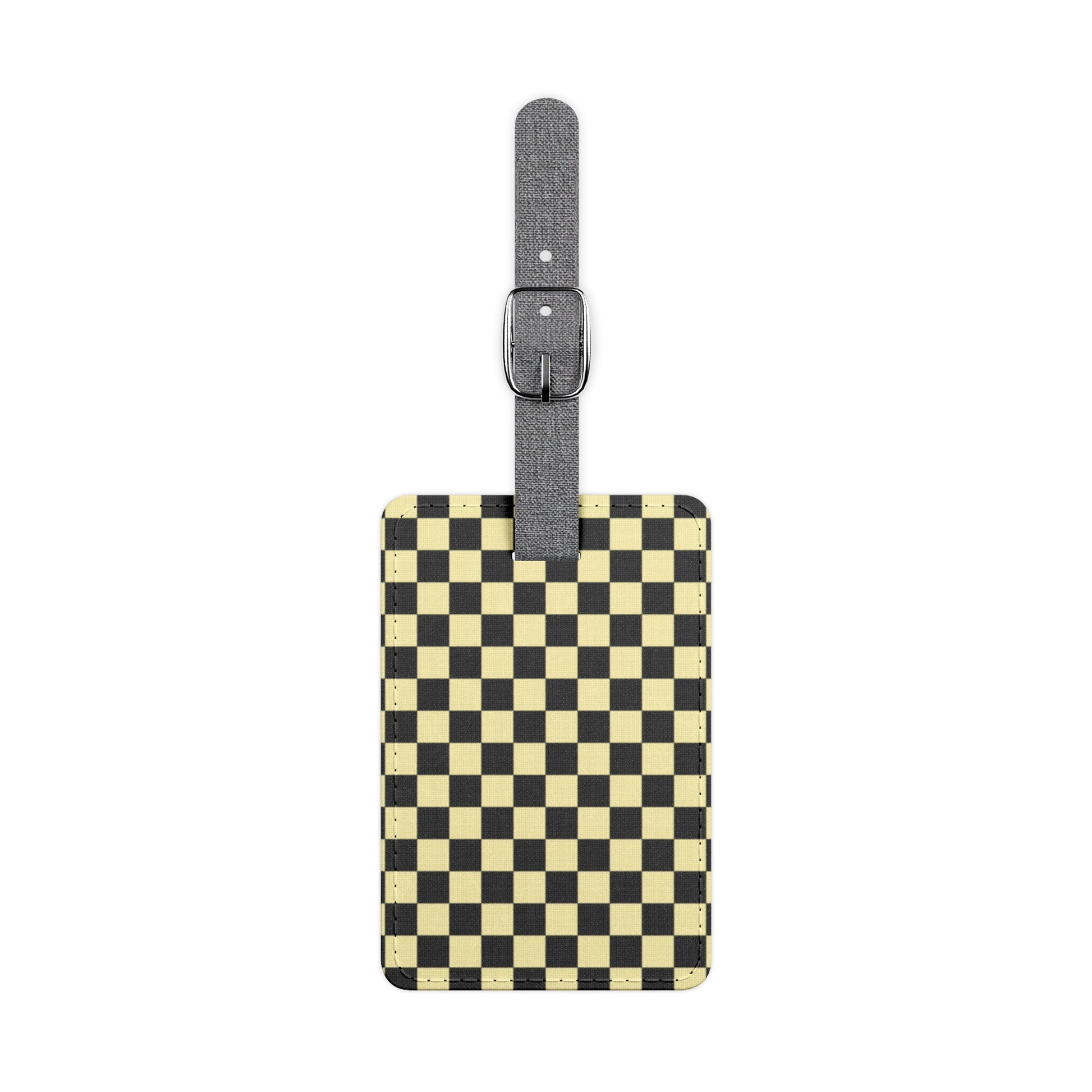 Checkerboard Black and Yellow Saffiano Polyester Luggage Tag, Rectangle, Artsulli - Art is Long, Life is Short, Accessories, Size, One size, Shape, Rectangle, , , 15423235789802281191