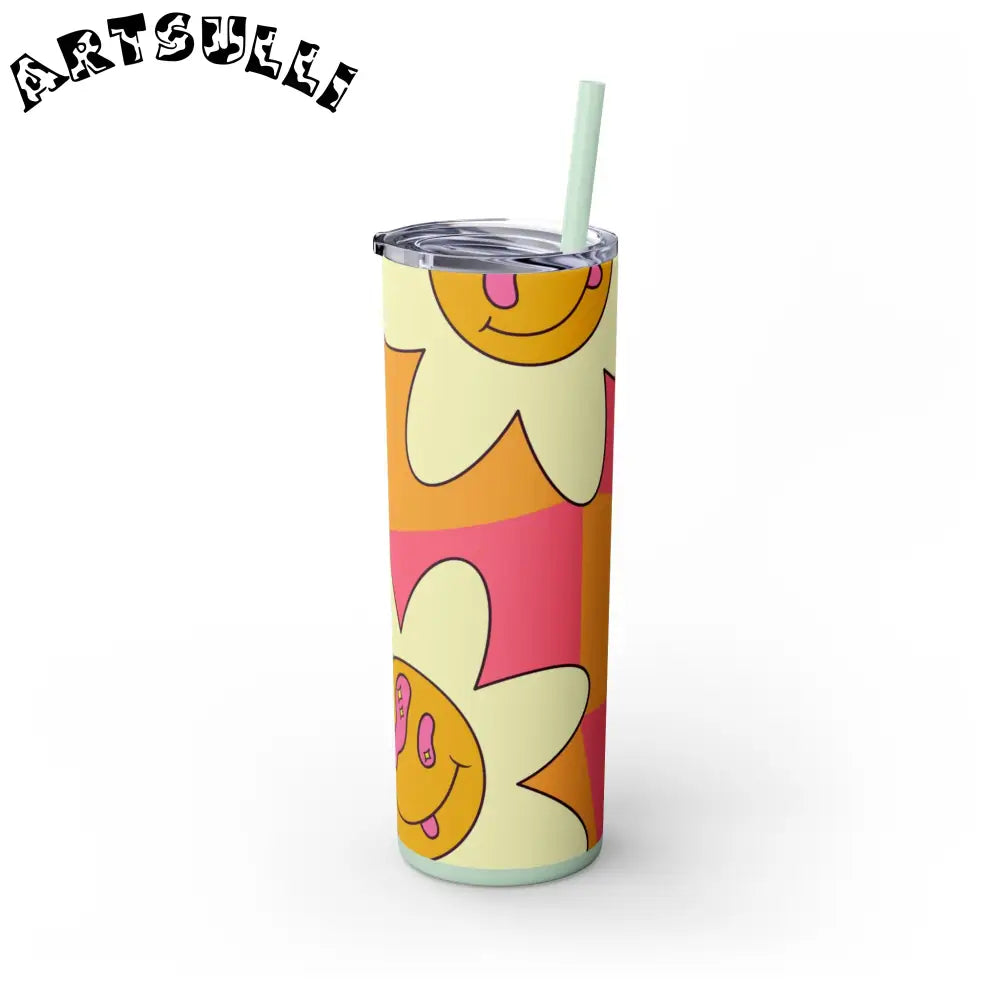 JAKKOUTTHEBXX Trippy Sour Face Rave Skinny Tumbler with Straw 20oz