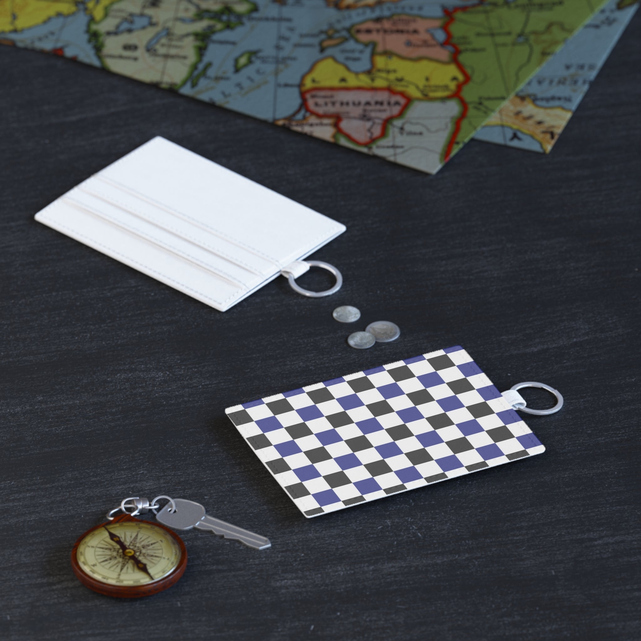 Checkerboard Blue White and Black Saffiano Leather Card Holder, Artsulli - Art is Long, Life is Short, Accessories, , , , , , , 