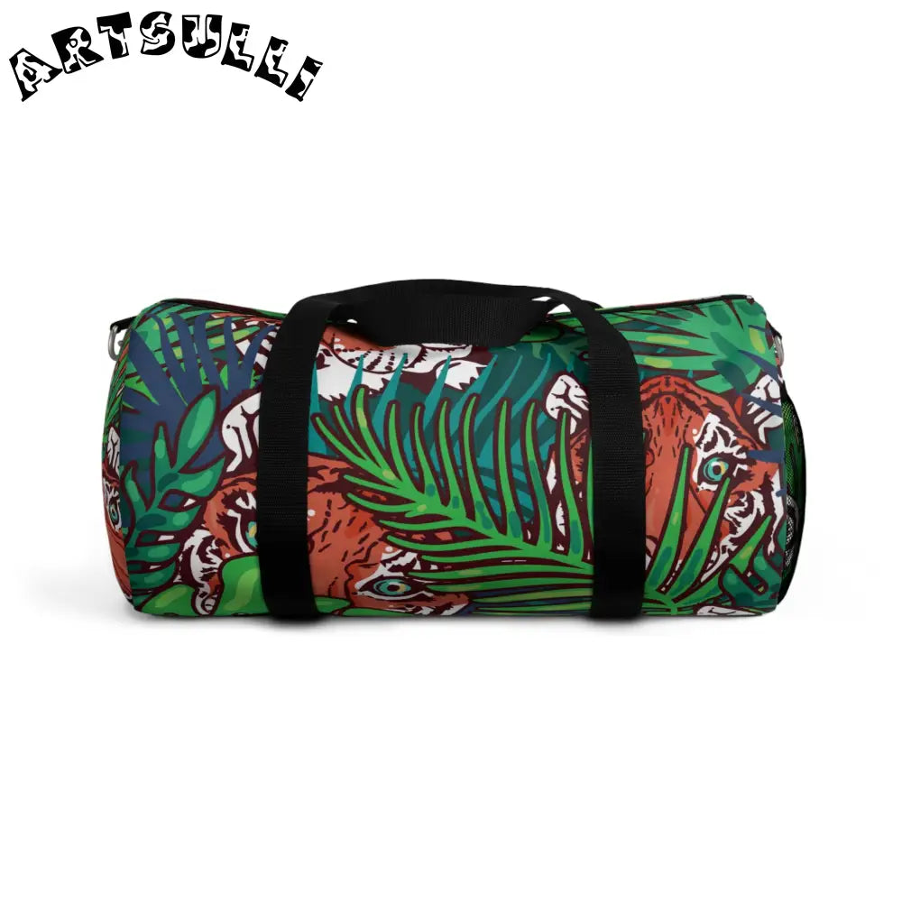 JAKKOUTTHEBXX Tropical Jungle Tigers Blue and Green Duffel Bag