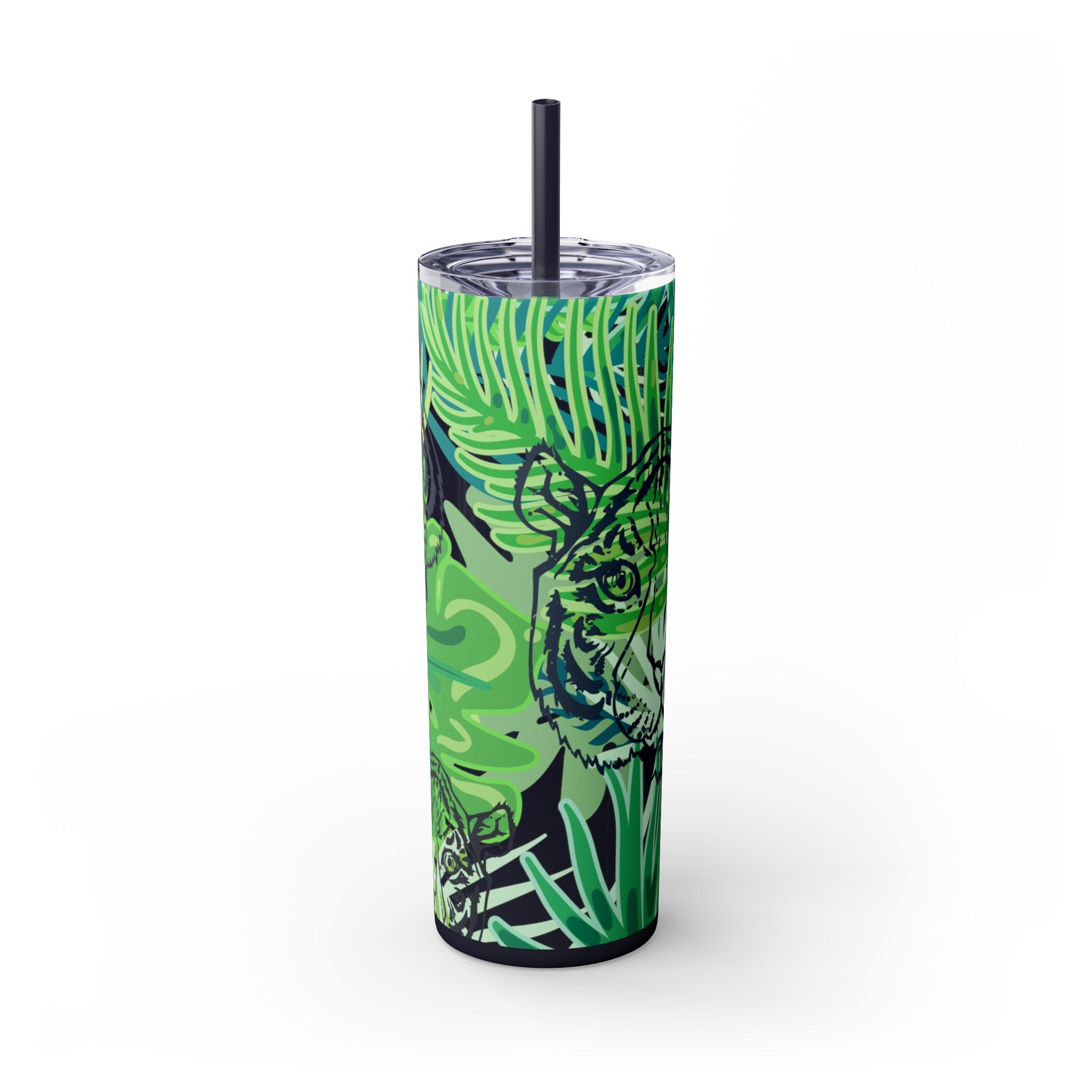 Tropical Jungle Tigers Green Skinny Tumbler with Straw, 20oz, Artsulli - Art is Long, Life is Short, Mug, , , , , , , 