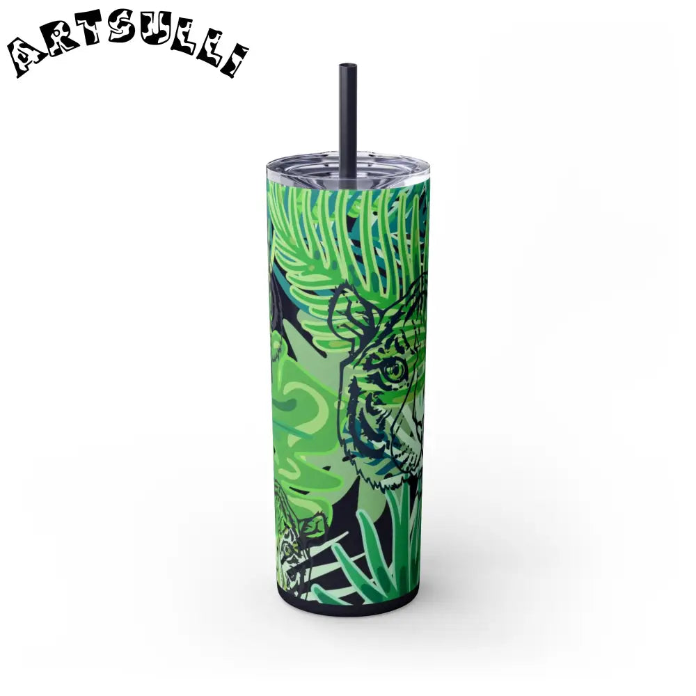JAKKOUTTHEBXX Tropical Jungle Tigers Green Skinny Tumbler with Straw