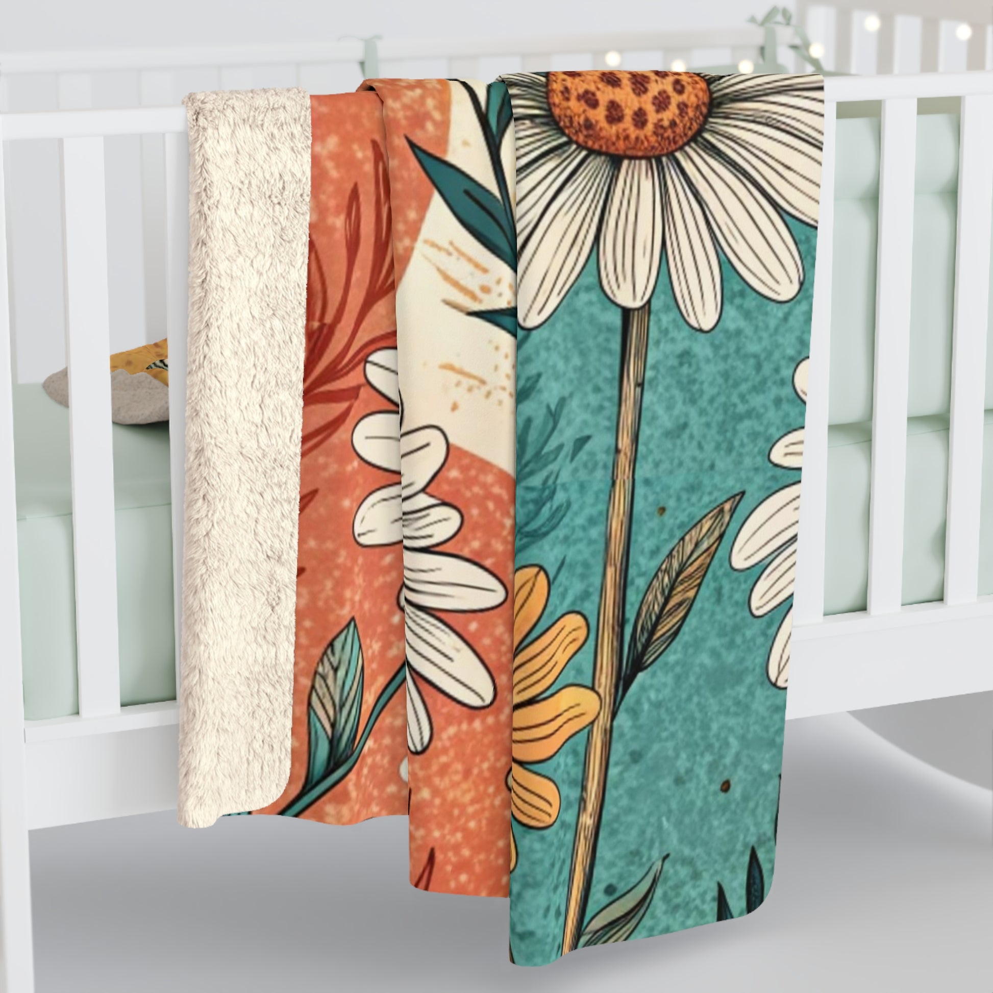Retro Daisy Dream Sherpa Fleece Blanket, Artsulli - Art is Long, Life is Short, Home Decor, , , , , , , 