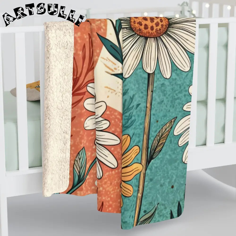 JAKKOUTTHEBXX Retro Daisy Dream Sherpa Fleece Blanket JAKKOUTTHEBXX