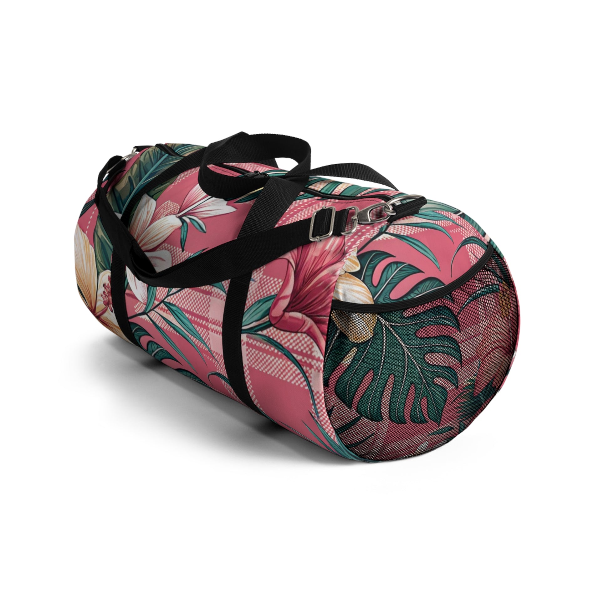 Plaid x Floral Burgundy and Green Duffel Bag, Artsulli - Art is Long, Life is Short, Bags, , , , , , , 