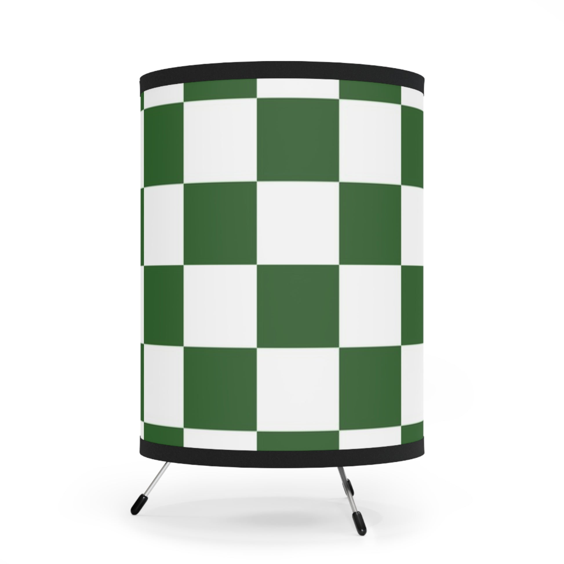 Checkerboard White and Dark Green Tripod Lamp with High-Res Printed Shade, US\CA plug, Artsulli - Art is Long, Life is Short, Home Decor, , , , , , , 