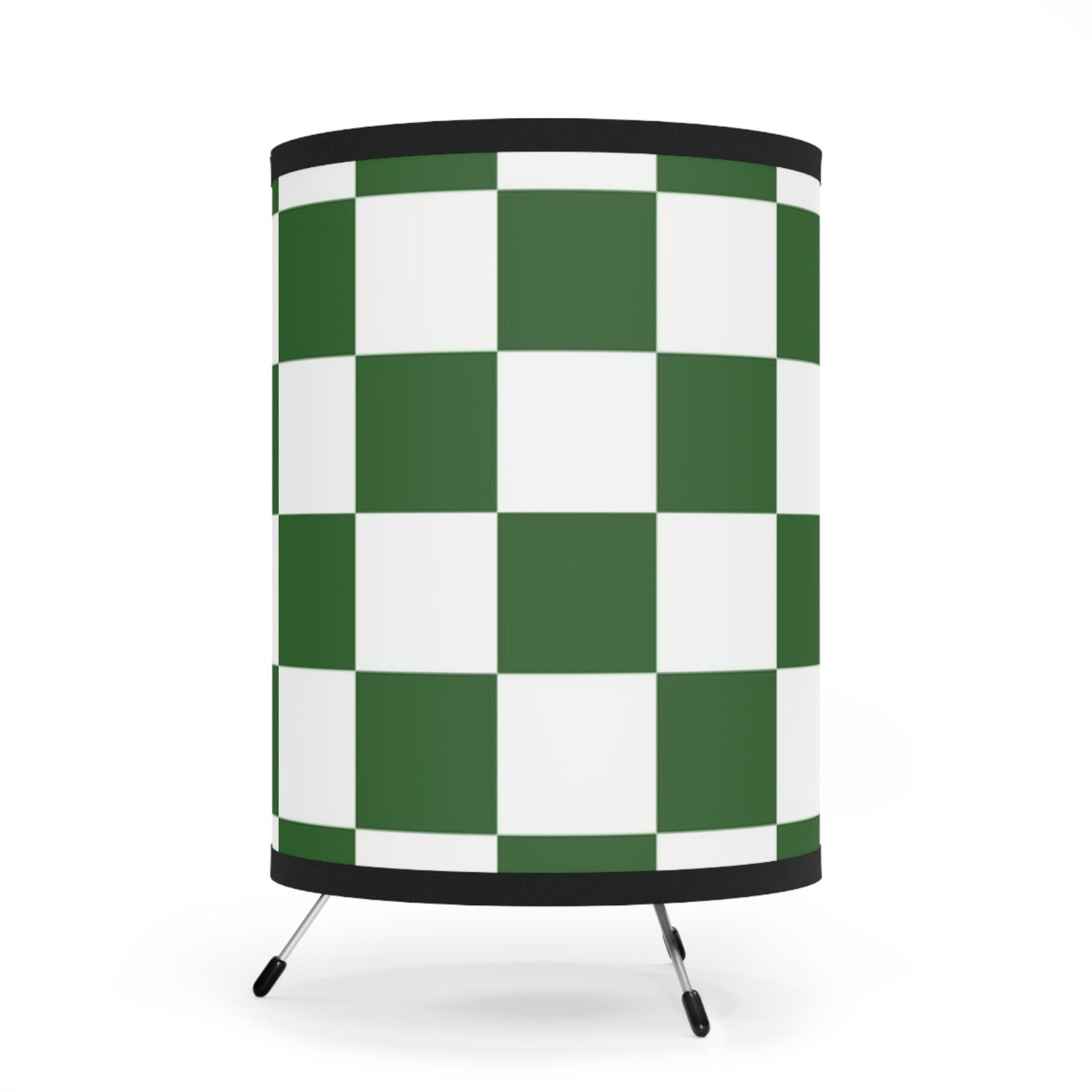 Checkerboard White and Dark Green Tripod Lamp with High-Res Printed Shade, US\CA plug, Artsulli - Art is Long, Life is Short, Home Decor, , , , , , , 