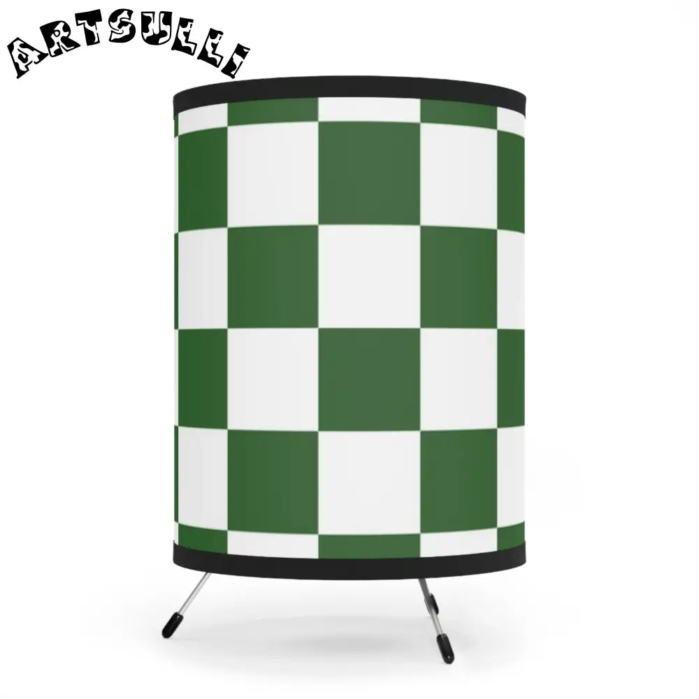 JAKKOUTTHEBXX Checkerboard White and Dark Green Tripod Lamp
