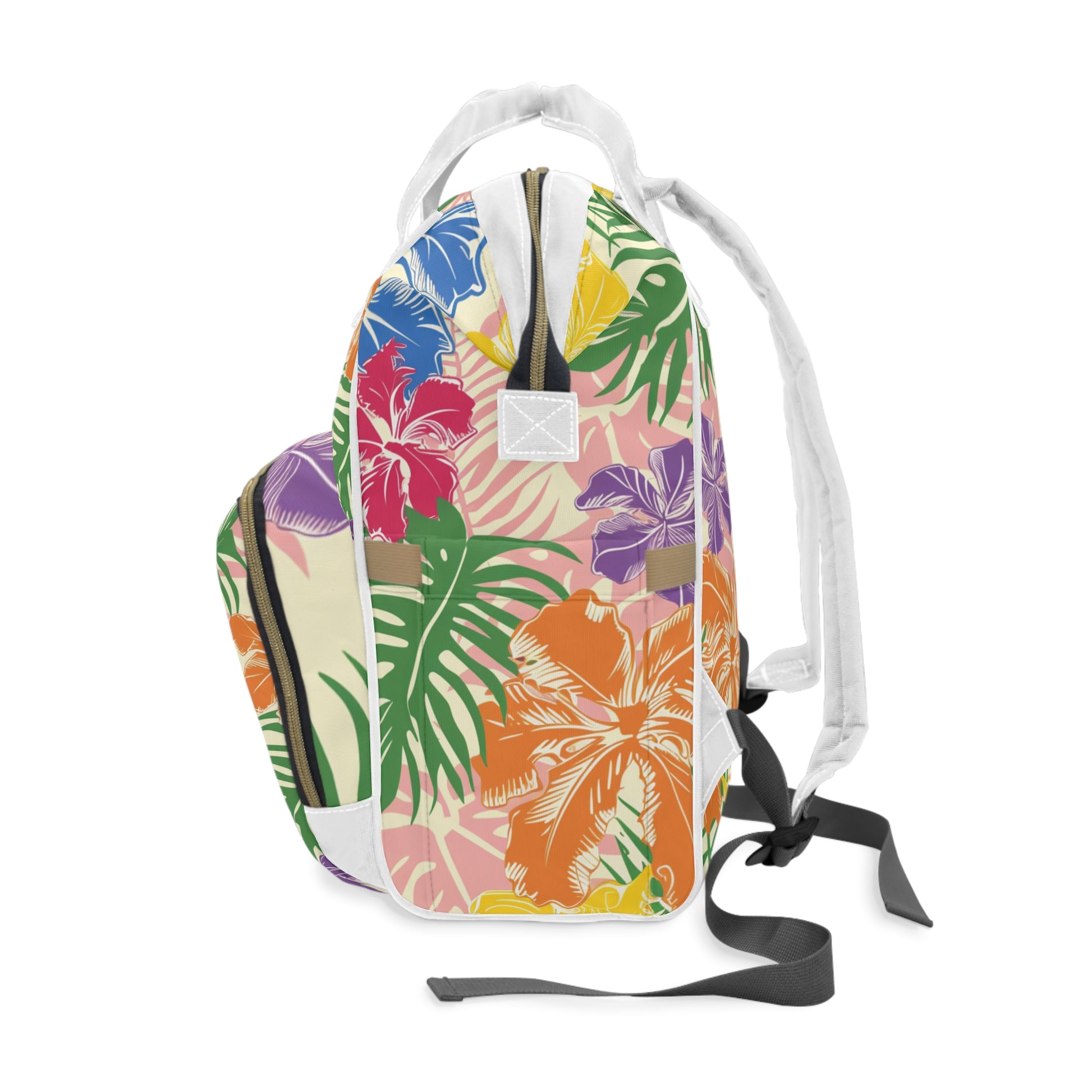 Blooming Tropical Flowers Multifunctional Diaper Backpack, Artsulli - Art is Long, Life is Short, Bags, , , , , , , 