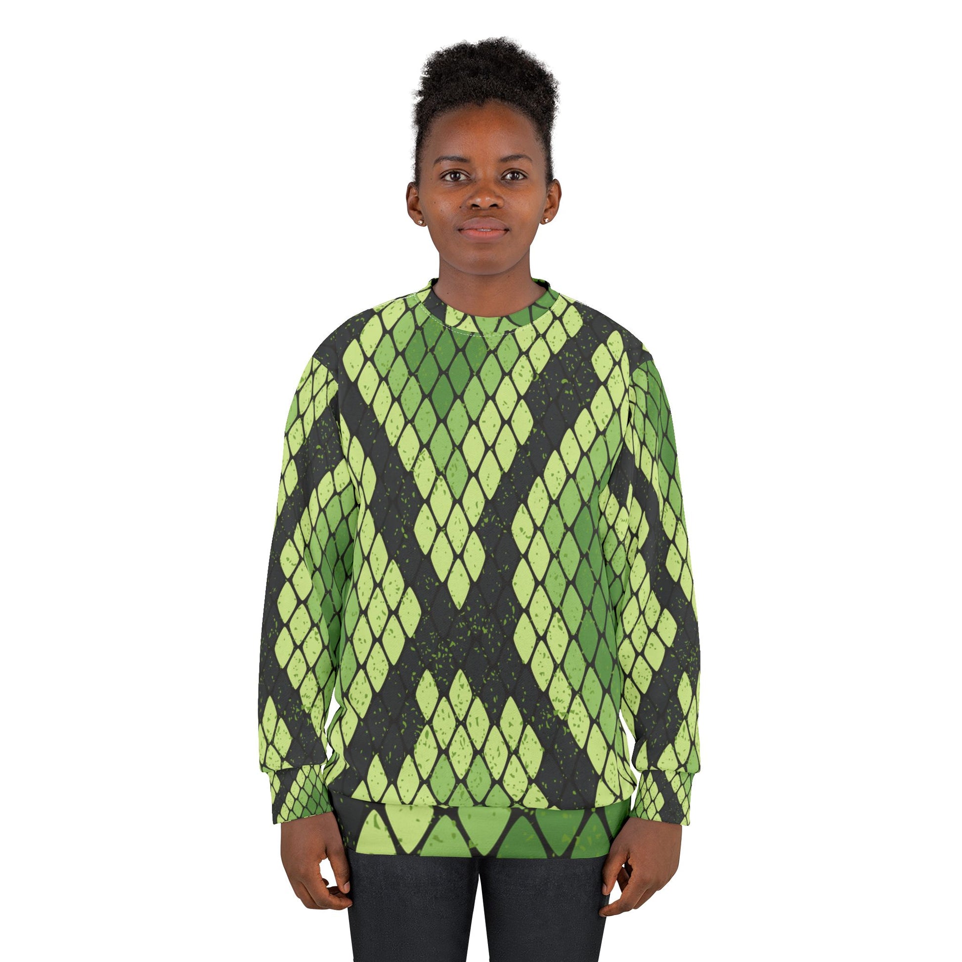 Snake Skin Green and Black Unisex Sweatshirt (AOP), Artsulli - Art is Long, Life is Short, All Over Prints, , , , , , , 