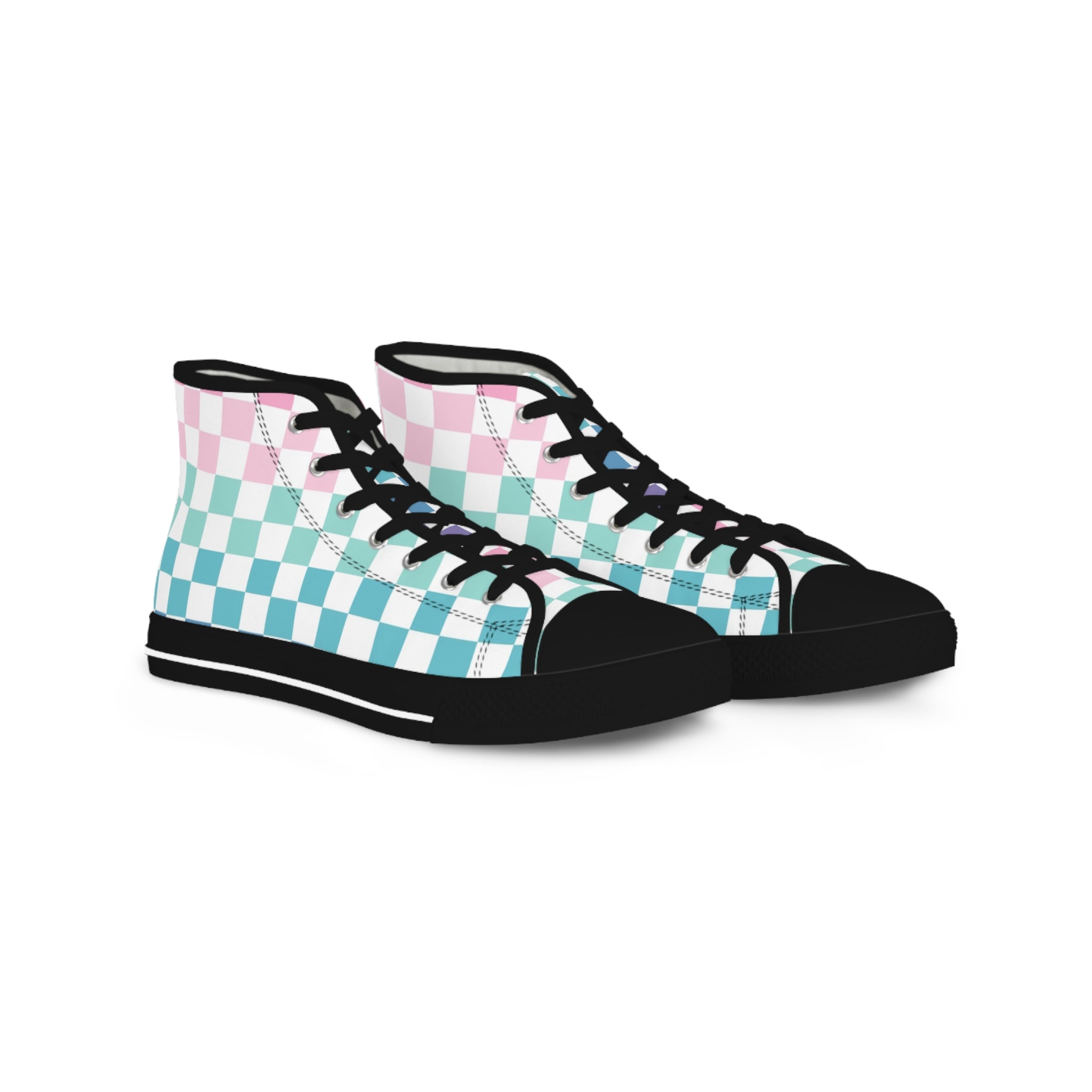 Vaporwave Rainbow  Checkerboard II Multi-Color Men's High Top Sneakers, Artsulli - Art is Long, Life is Short, Shoes, Size, US 5, Color, Black sole, , , 23887033827714690219