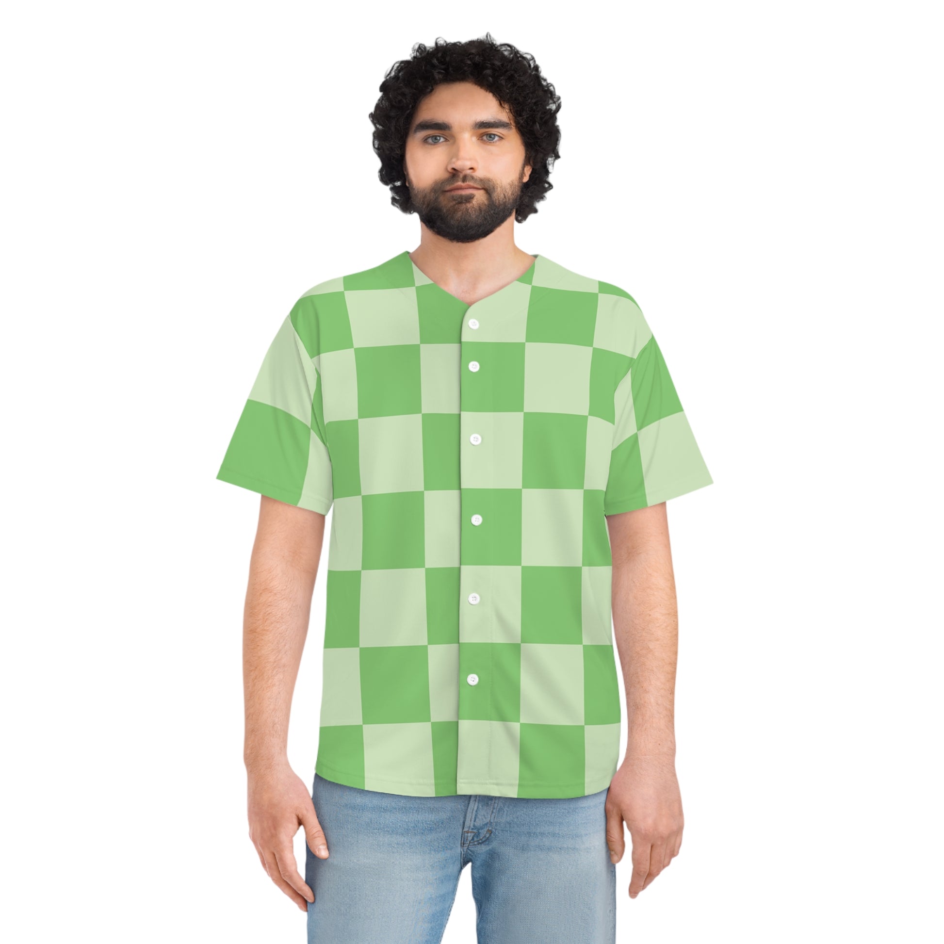 Checkerboard Green Men's Baseball Jersey (AOP), Artsulli - Art is Long, Life is Short, All Over Prints, , , , , , , 