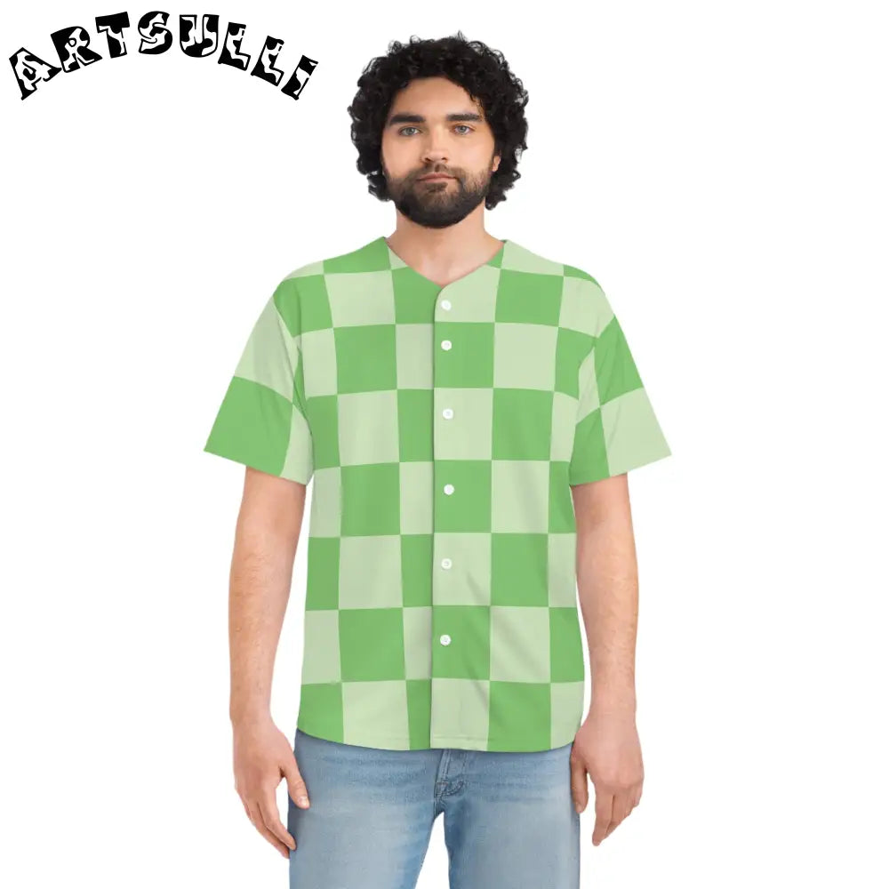 JAKKOUTTHEBXX Checkerboard Green Men’s Baseball Jersey (AOP)