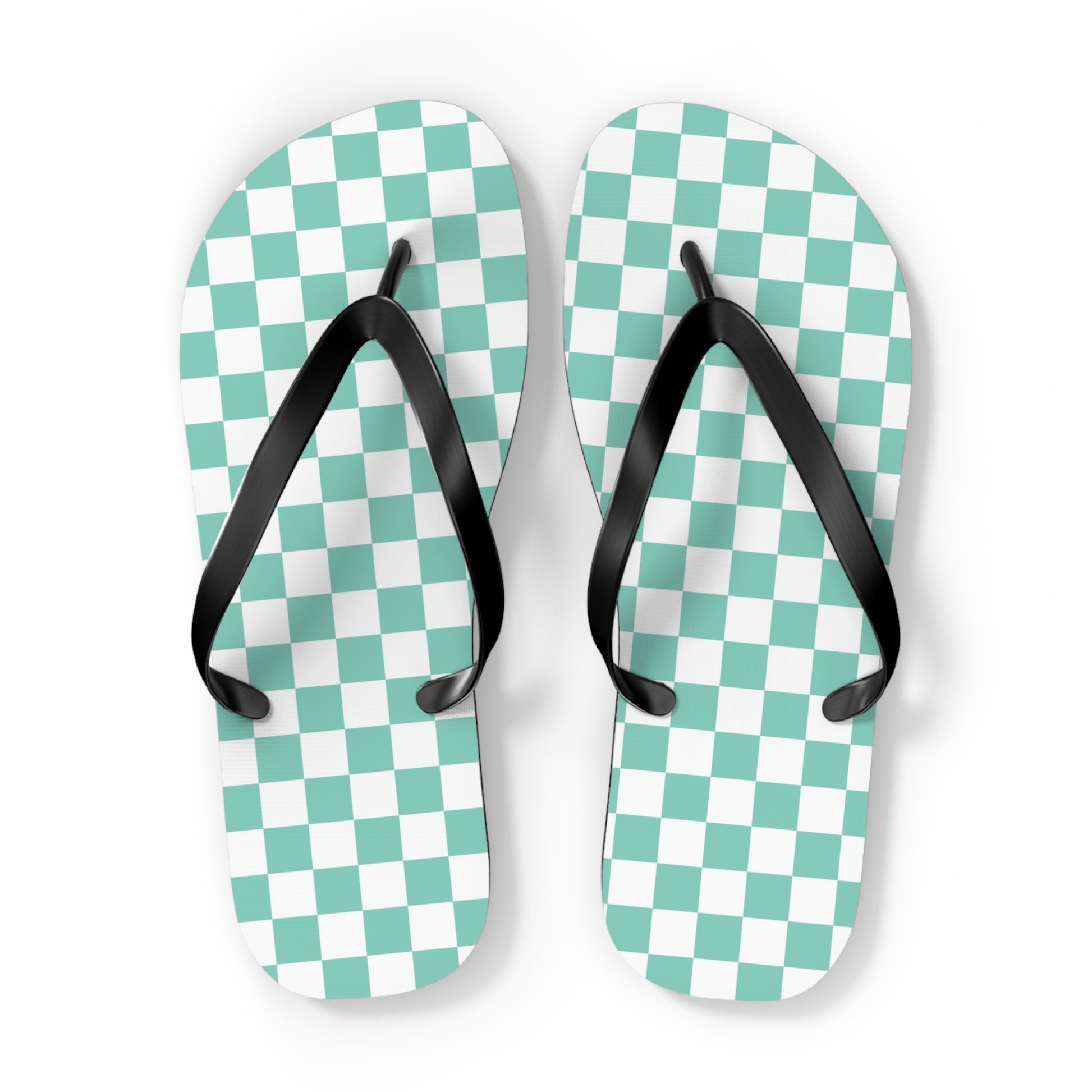 Checkerboard Light Green Flip Flops, Artsulli - Art is Long, Life is Short, Shoes, Size, XL, Color, Black sole, , , 74508475724252116826