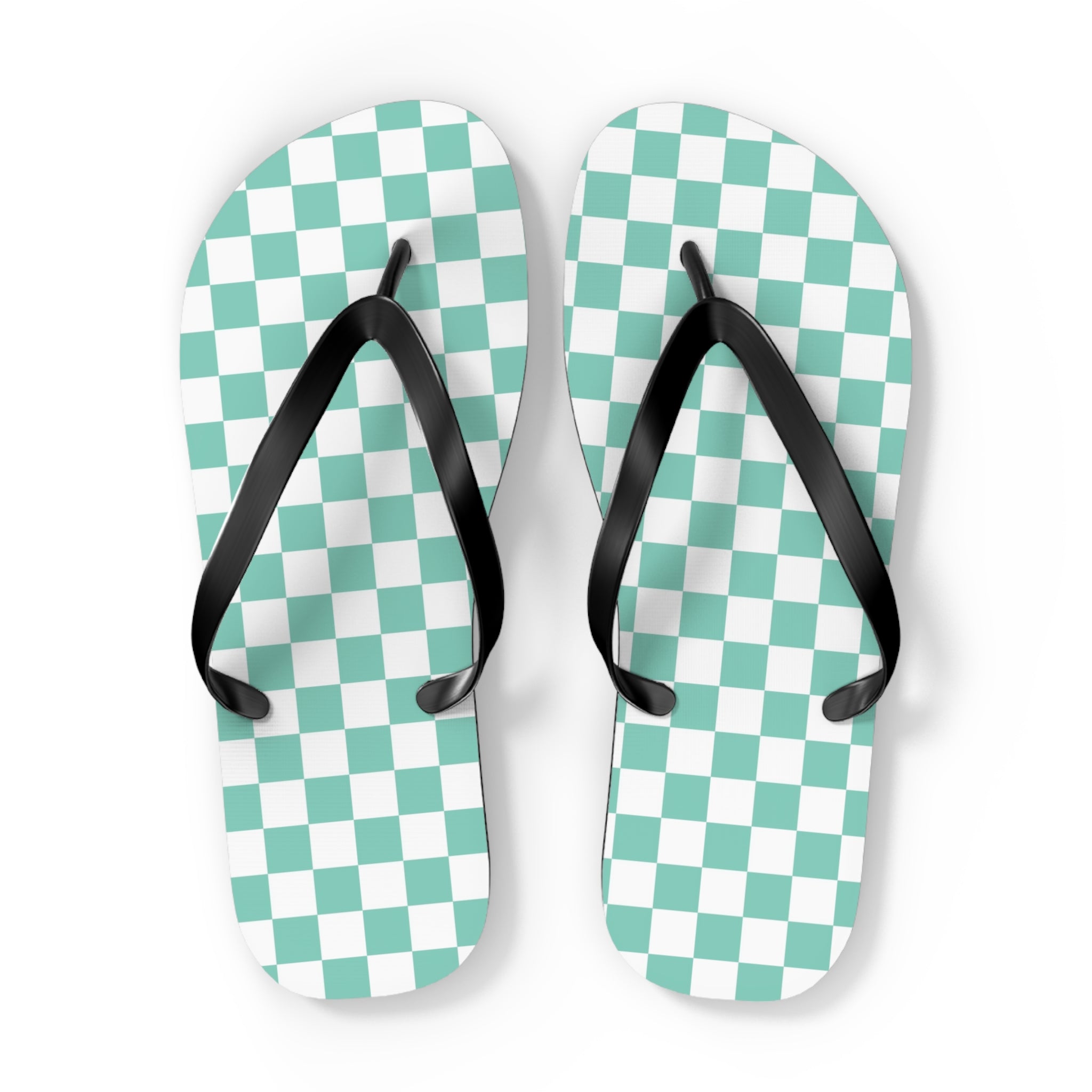 Checkerboard Light Green Flip Flops, Artsulli - Art is Long, Life is Short, Shoes, Size, XL, Color, Black sole, , , 74508475724252116826