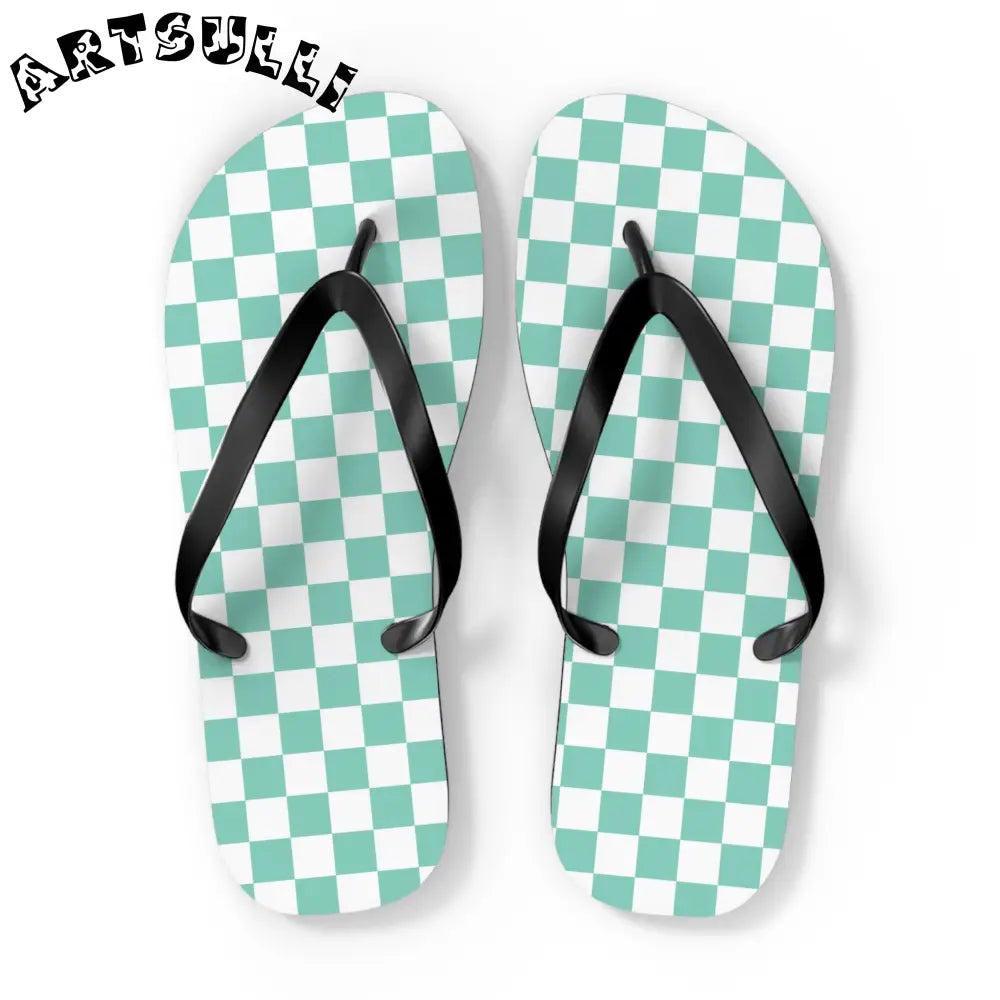 JAKKOUTTHEBXX Checkerboard Light Green Flip Flops JAKKOUTTHEBXX