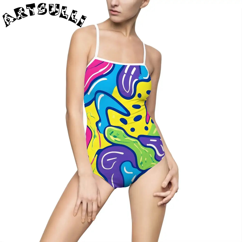 90s Trippy Slime Women's One-piece Swimsuit (AOP), Artsulli - Art is Long, Life is Short, All Over Prints, Size, XS, Color, White, , , 18628959820053665118