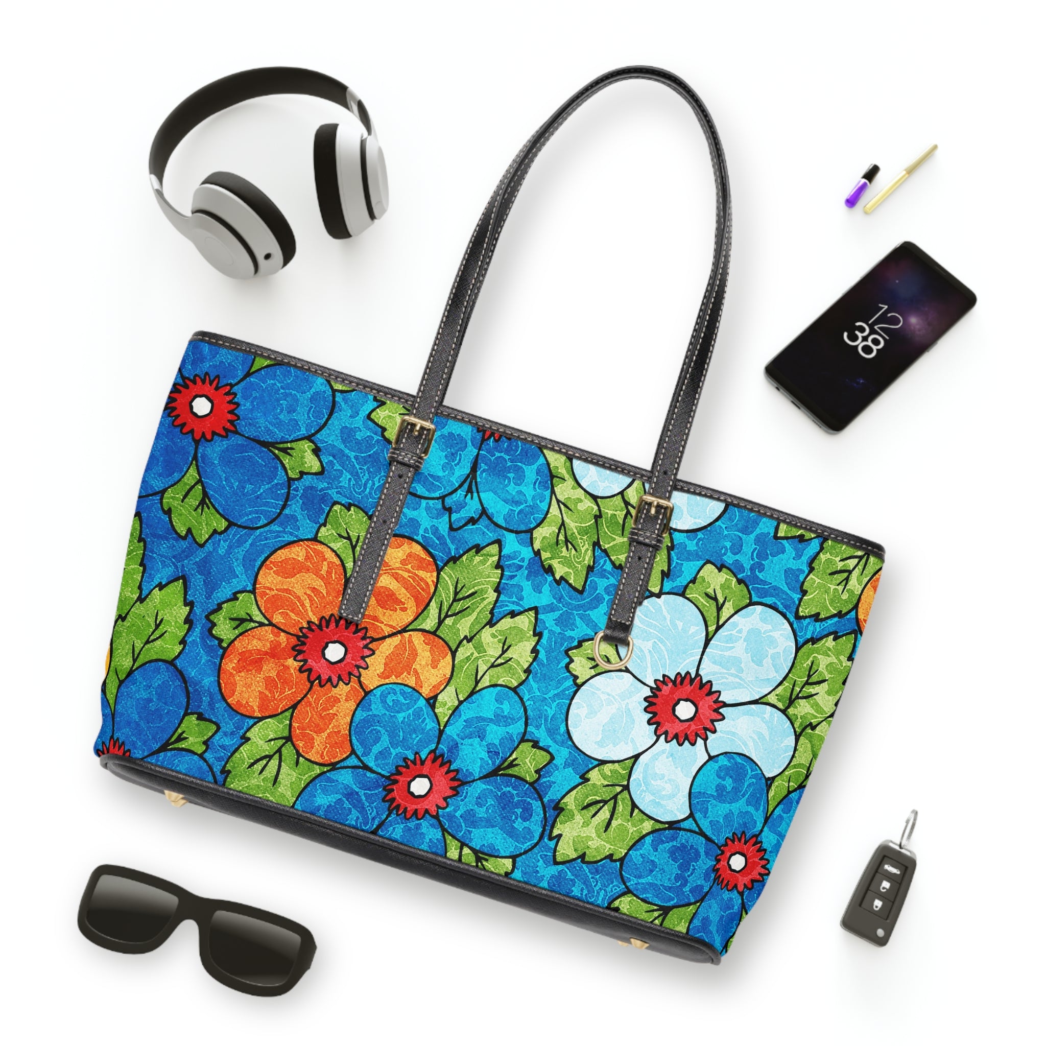 Blue Orange Groovy II PU Leather Shoulder Bag, Artsulli - Art is Long, Life is Short, Bags, , , , , , , 