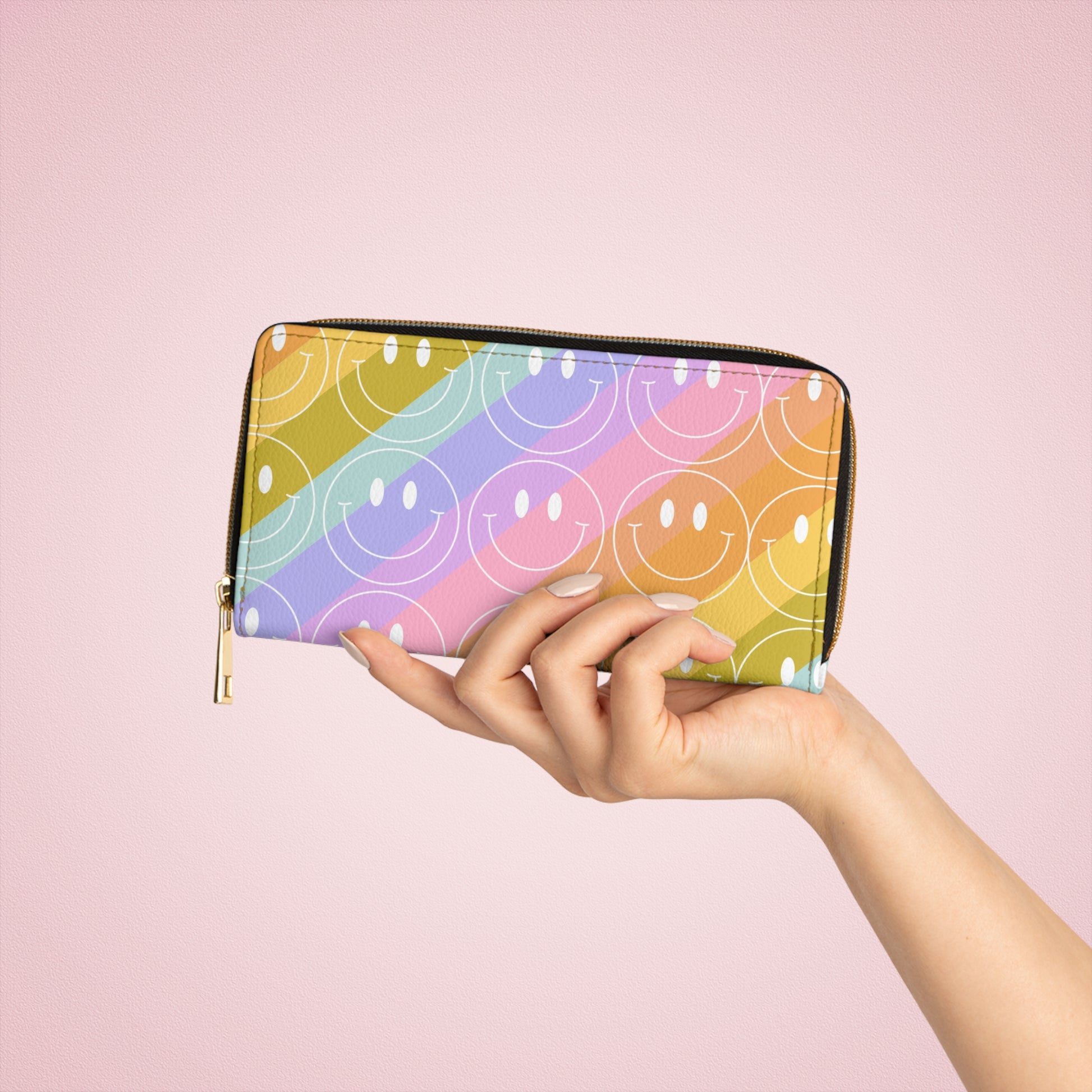 Smiley Face x Rainbow Stripes Multi-Color Zipper Wallet, Artsulli - Art is Long, Life is Short, Accessories, , , , , , , 