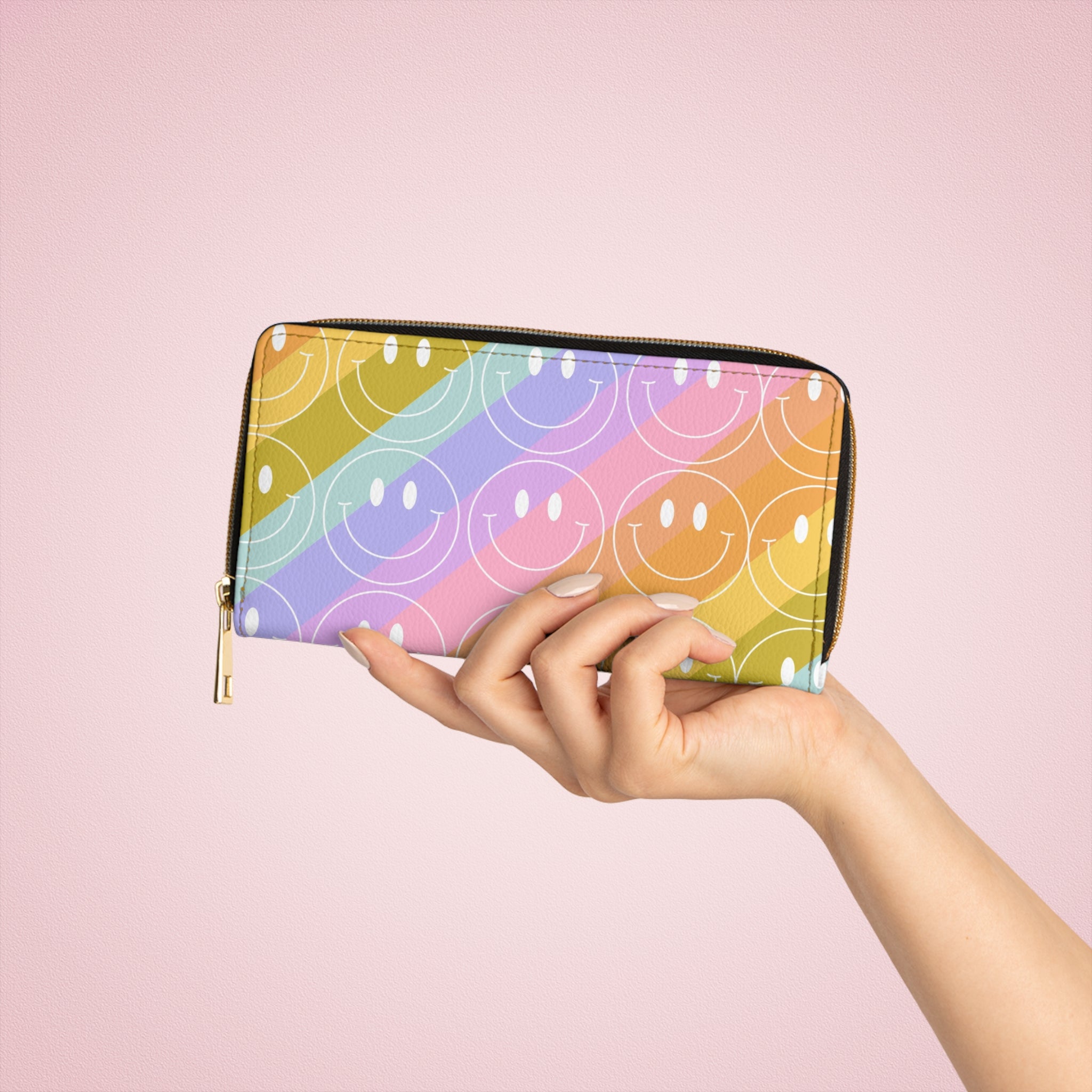Smiley Face x Rainbow Stripes Multi-Color Zipper Wallet, Artsulli - Art is Long, Life is Short, Accessories, , , , , , , 