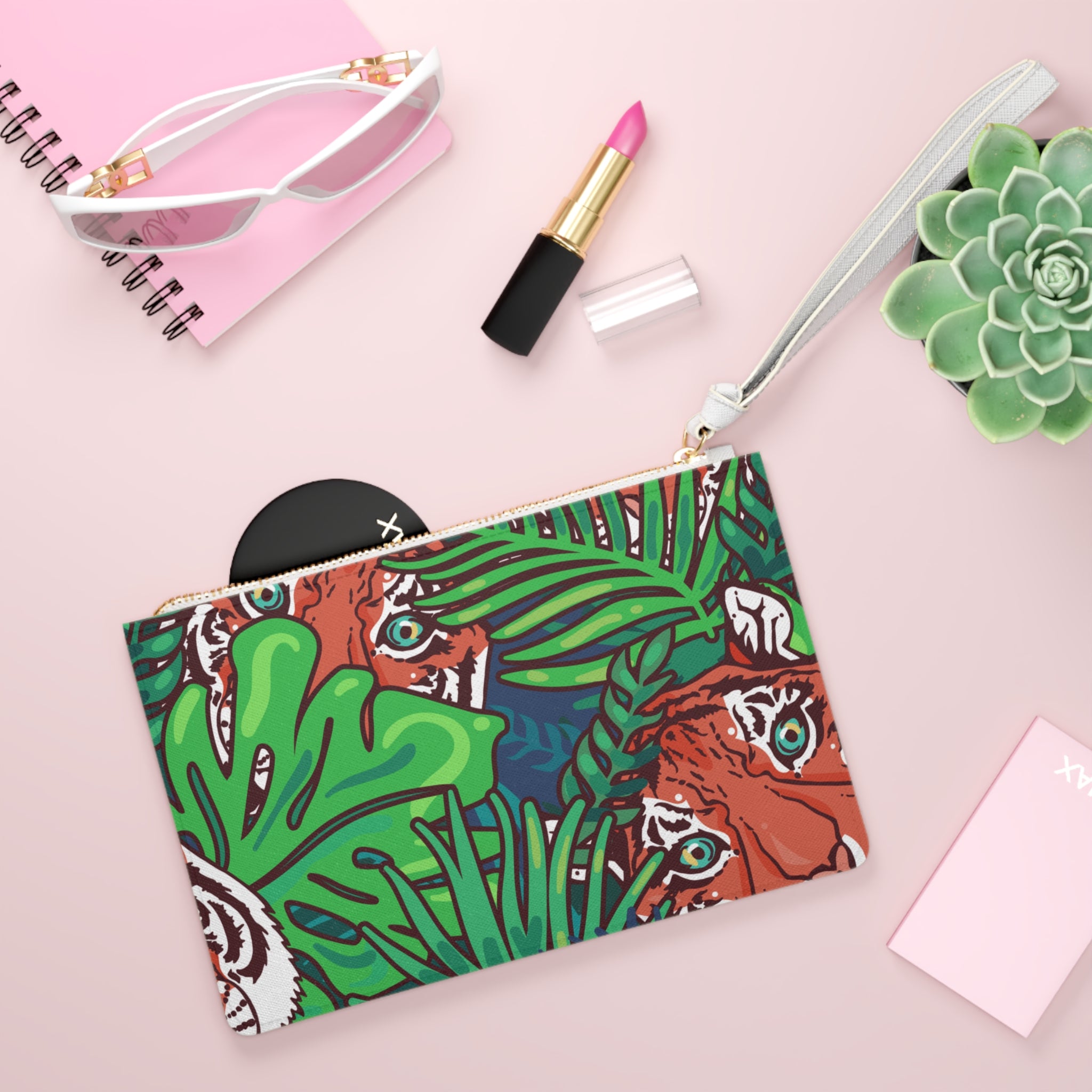 Tropical Jungle Tigers Blue and Green Clutch Bag, Artsulli - Art is Long, Life is Short, Bags, , , , , , , 