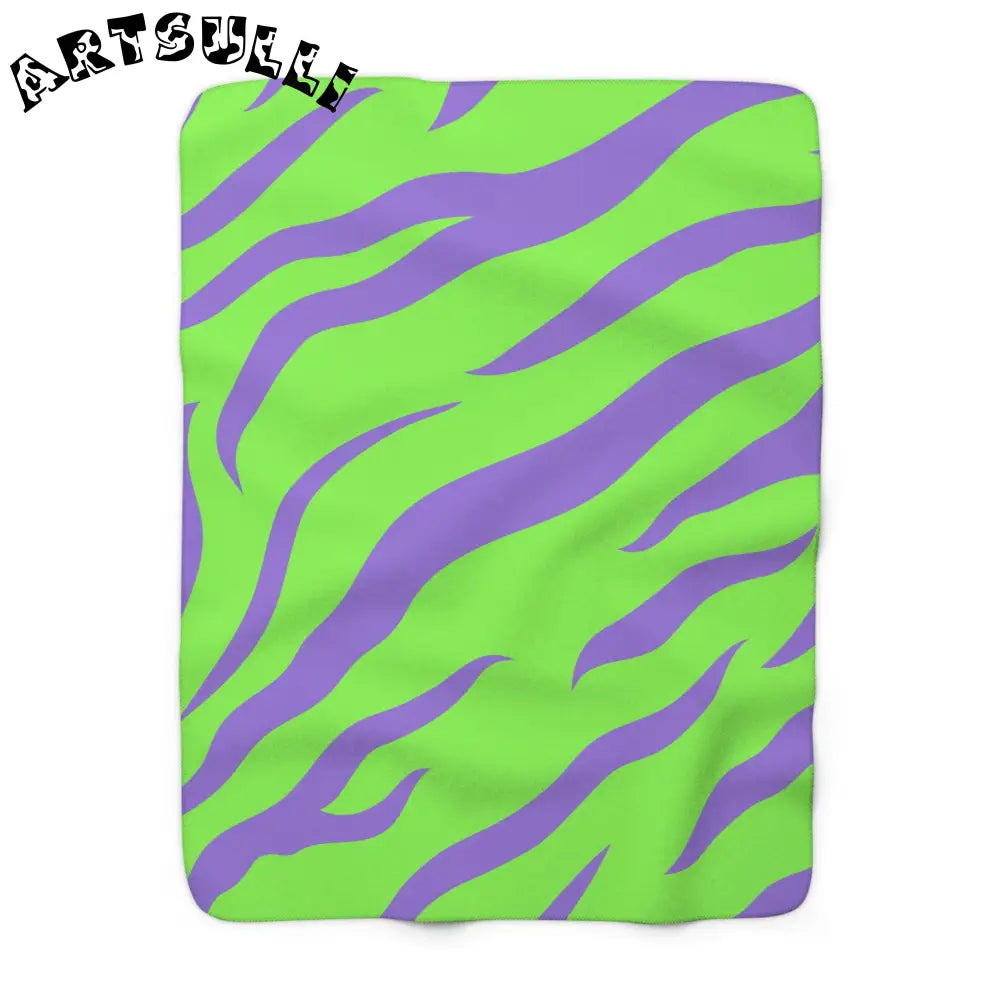 JAKKOUTTHEBXX Tyrannosaurus Print Green and Purple Sherpa Fleece