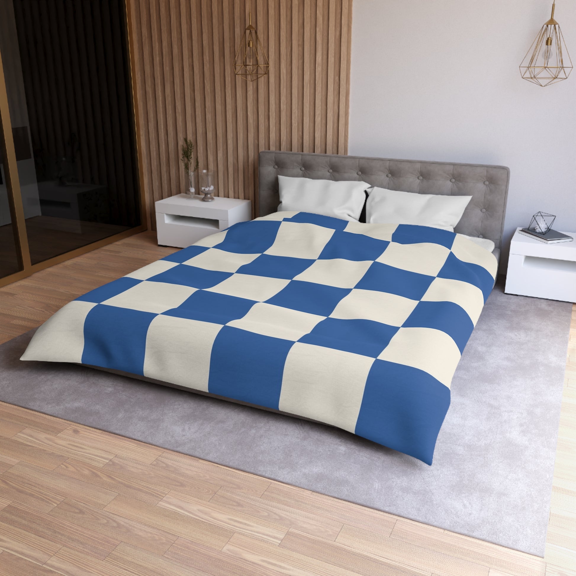 Checkerboard Blue Microfiber Duvet Cover, Artsulli - Art is Long, Life is Short, Home Decor, , , , , , , 