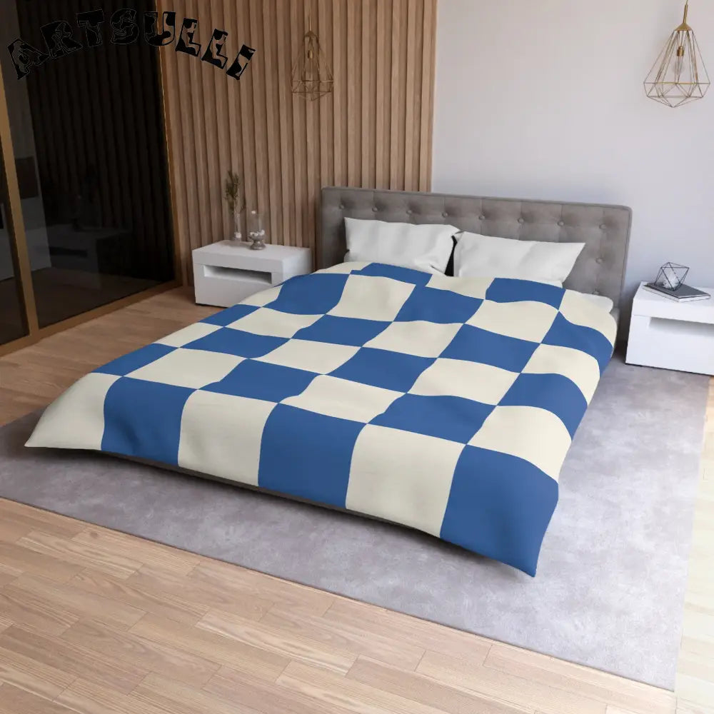 JAKKOUTTHEBXX Checkerboard Blue Microfiber Duvet Cover JAKKOUTTHEBXX