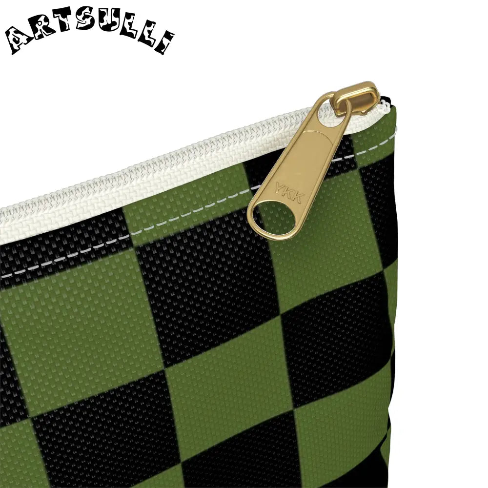 JAKKOUTTHEBXX Checkerboard Olive Green and Black Accessory Pouch