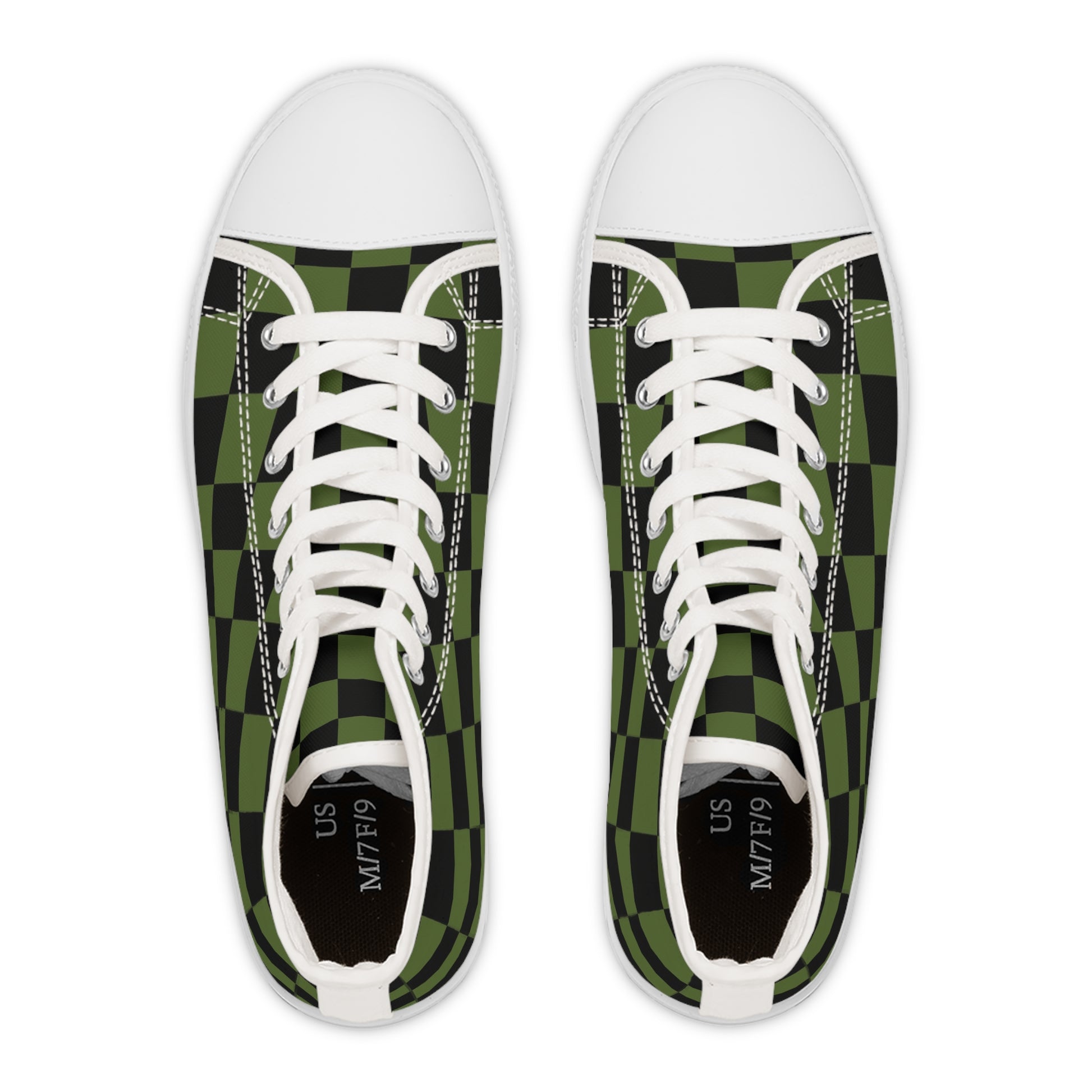 Checkerboard Olive Green and Black Women's High Top Sneakers, Artsulli - Art is Long, Life is Short, Shoes, , , , , , , 