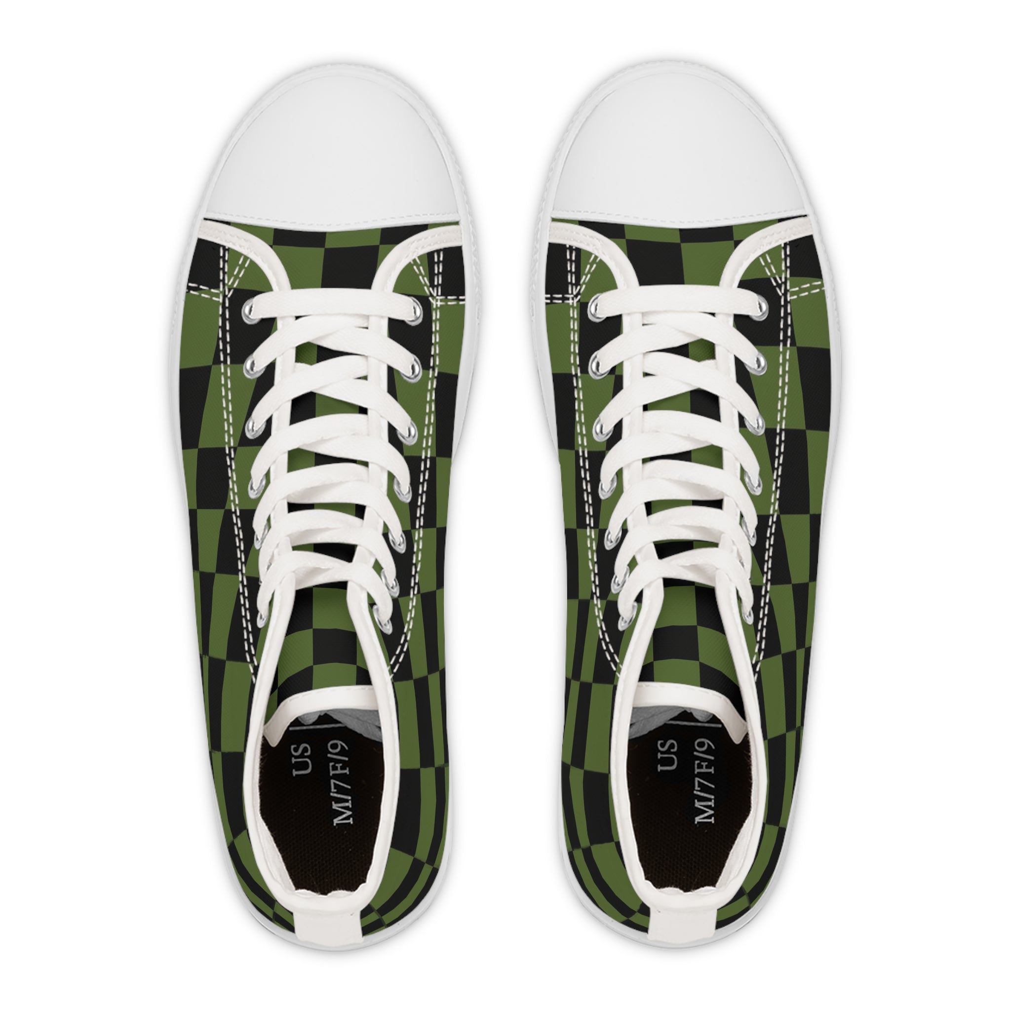 Checkerboard Olive Green and Black Women's High Top Sneakers, Artsulli - Art is Long, Life is Short, Shoes, , , , , , , 