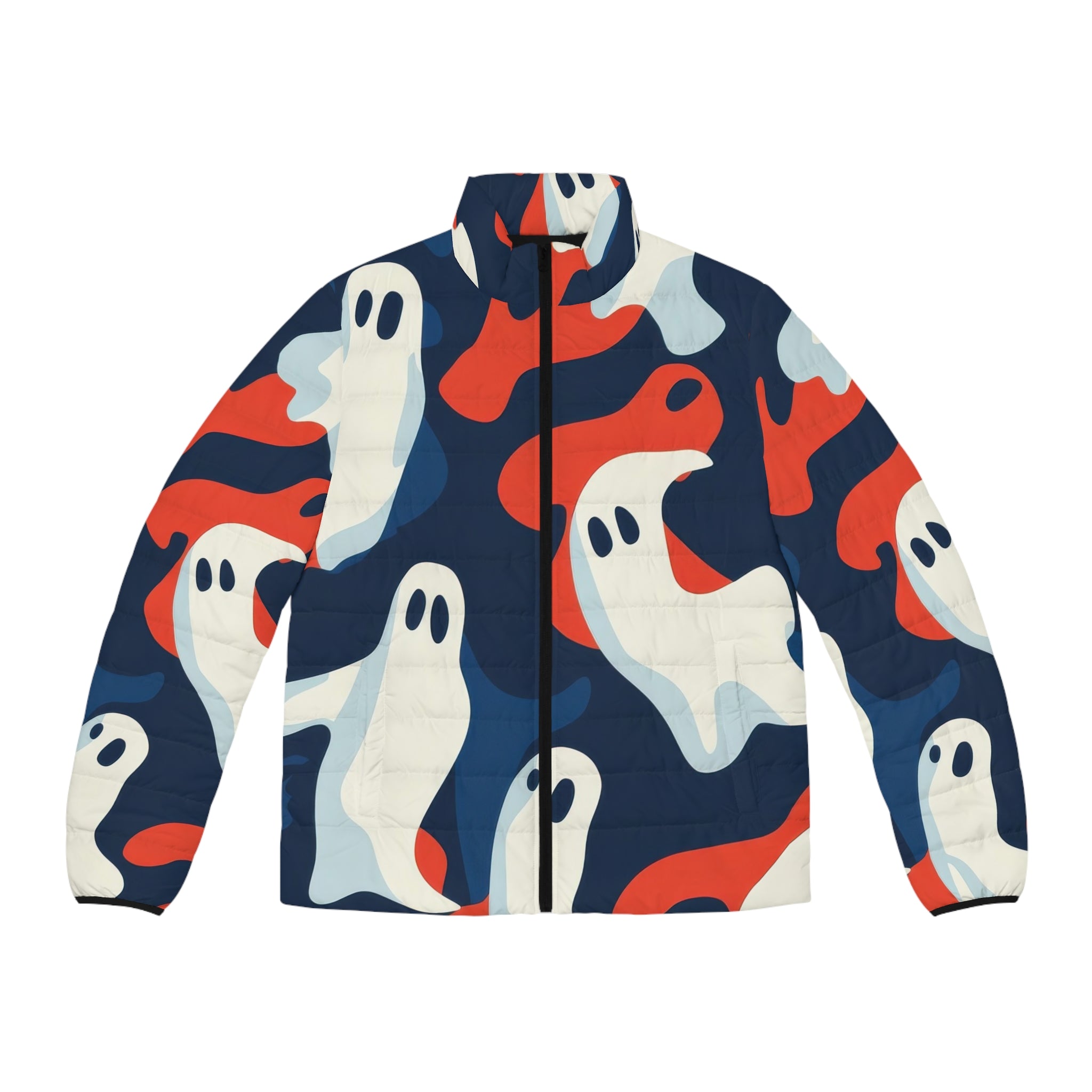 Camo Ghosts Men's Puffer Jacket (AOP), Artsulli - Art is Long, Life is Short, All Over Prints, Size, S, Color, Black zipper, , , 15378954484633