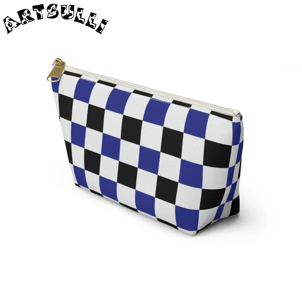 JAKKOUTTHEBXX Checkerboard Blue White and Black Accessory Pouch w