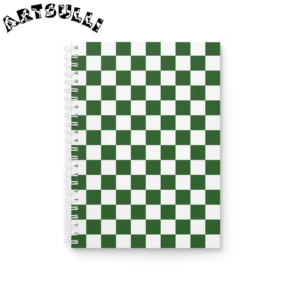 JAKKOUTTHEBXX Checkerboard White and Dark Green Spiral Notebook