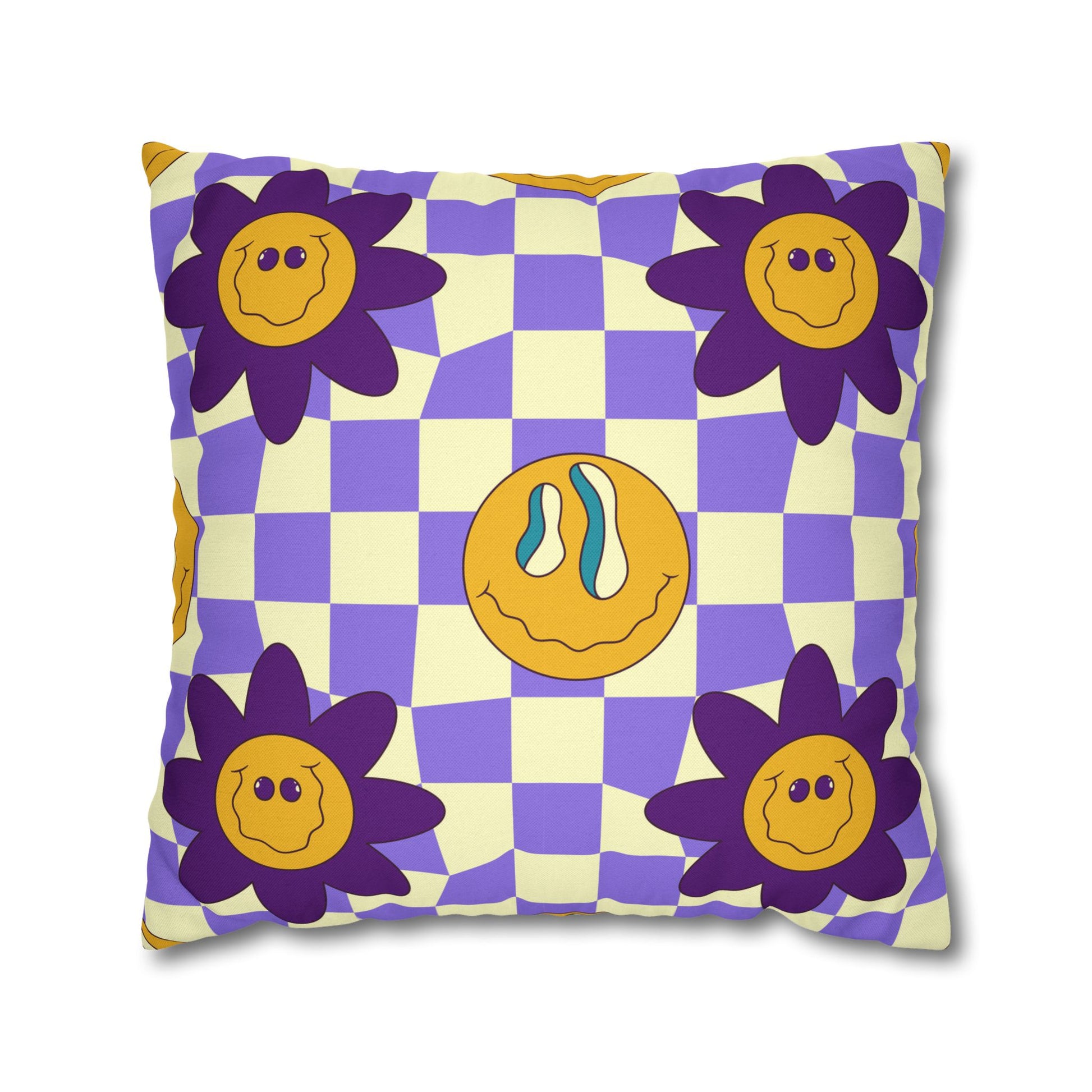 Trippy Flower Power Motifs Spun Polyester Square Pillowcase, Artsulli - Art is Long, Life is Short, Home Decor, Size, 20" × 20", , , , , 13758024869683