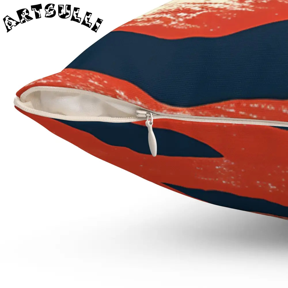 JAKKOUTTHEBXX Abstract Red White and Navy Brushstroke Square Pillow