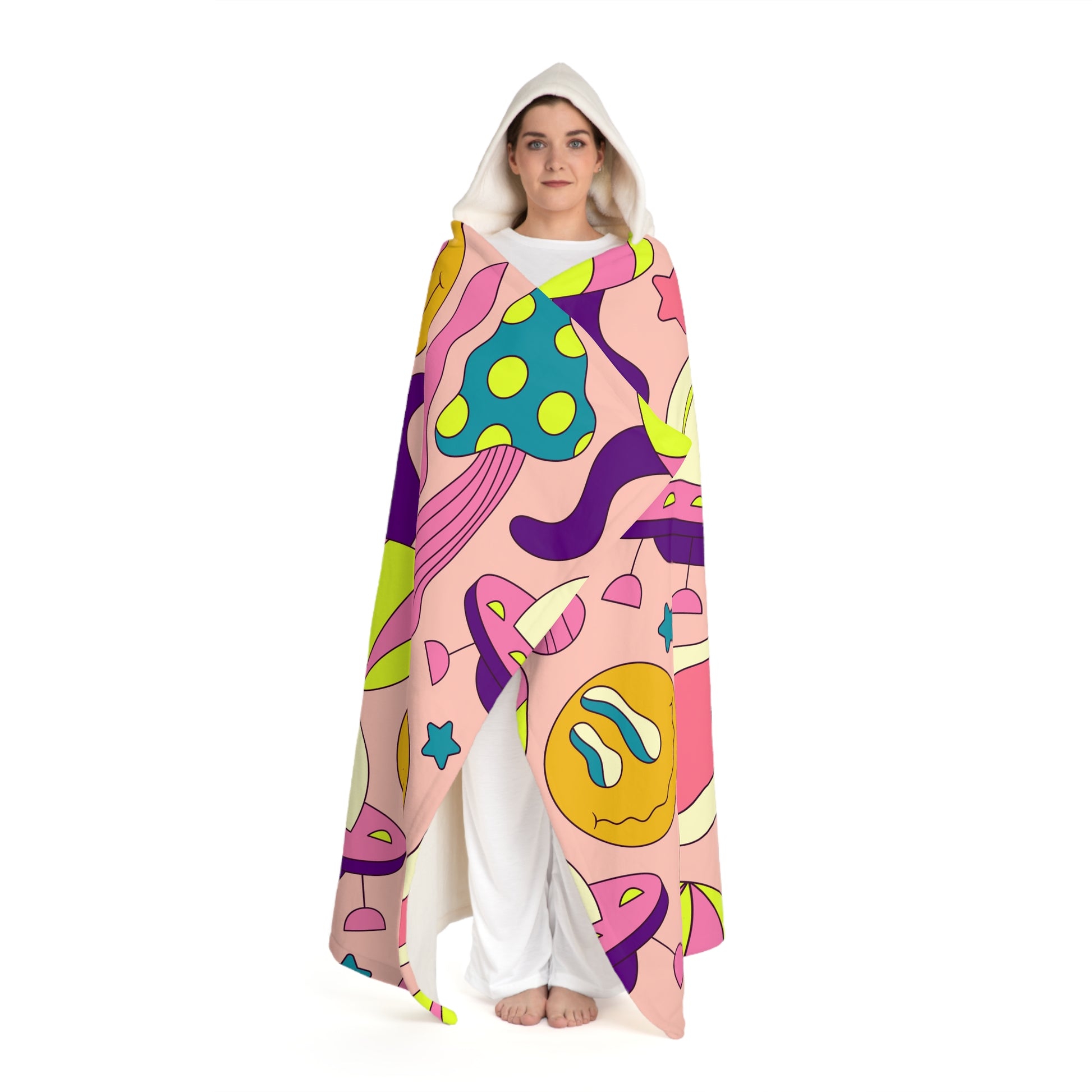 Trippy Spaceships Pink Hooded Sherpa Fleece Blanket, Artsulli - Art is Long, Life is Short, All Over Prints, , , , , , , 