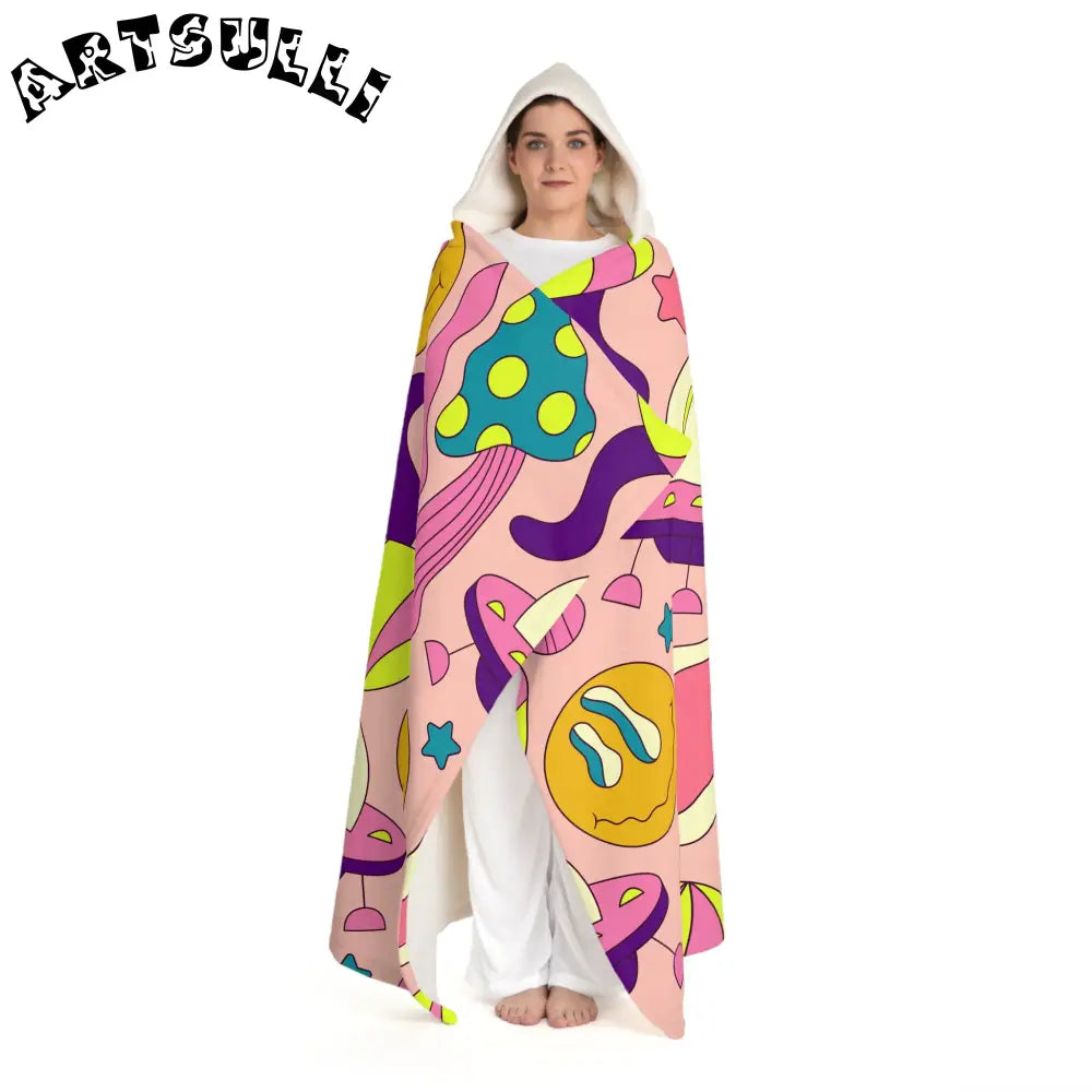 JAKKOUTTHEBXX Trippy Spaceships Pink Hooded Sherpa Fleece Blanket