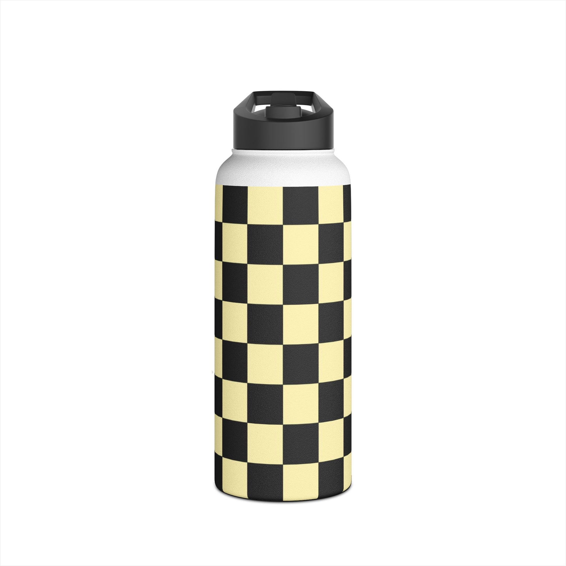 Checkerboard Black and Yellow Stainless Steel Water Bottle, Standard Lid, Artsulli - Art is Long, Life is Short, Mug, Size, 32oz, Color, White, , , 30682058847547677407