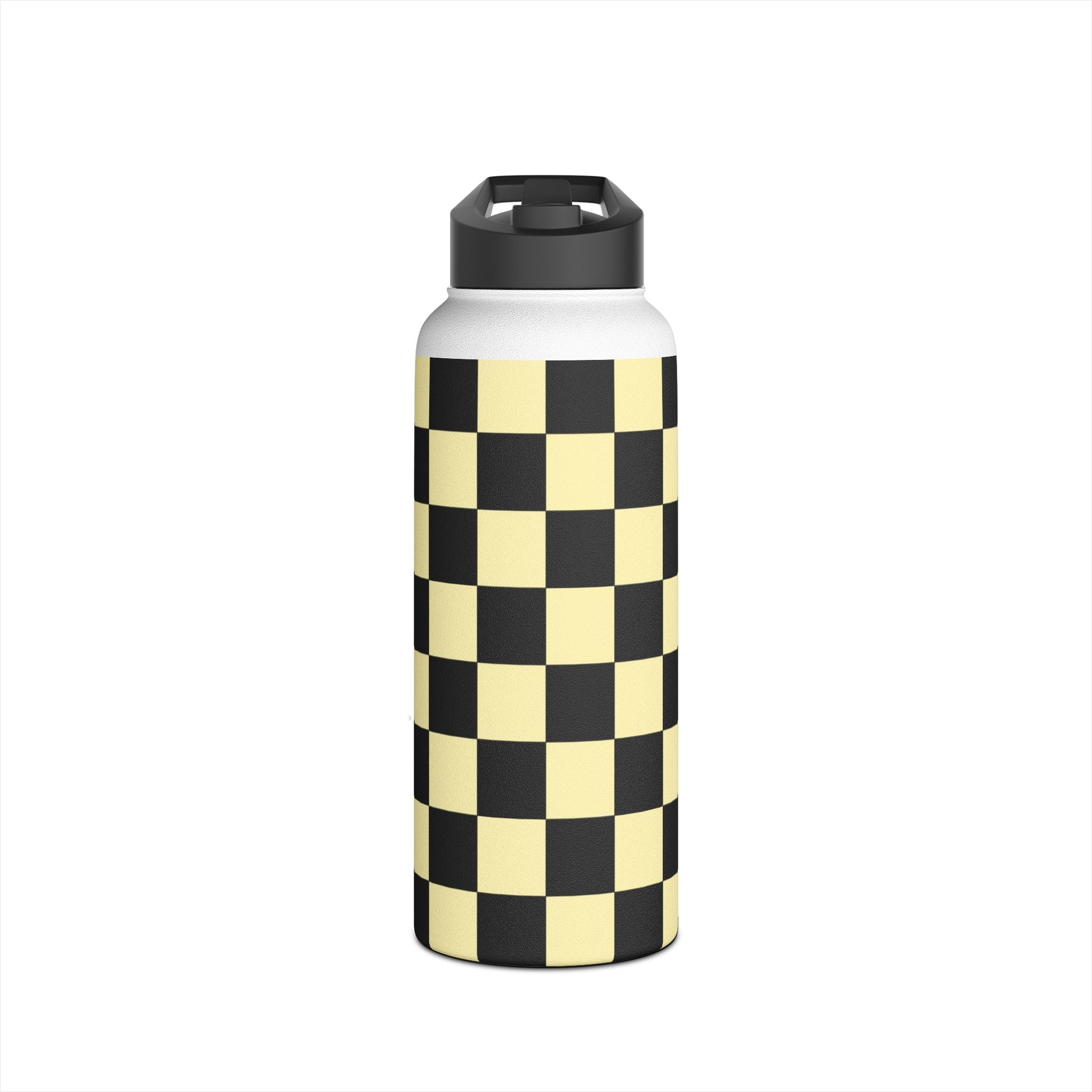 Checkerboard Black and Yellow Stainless Steel Water Bottle, Standard Lid, Artsulli - Art is Long, Life is Short, Mug, Size, 32oz, Color, White, , , 30682058847547677407