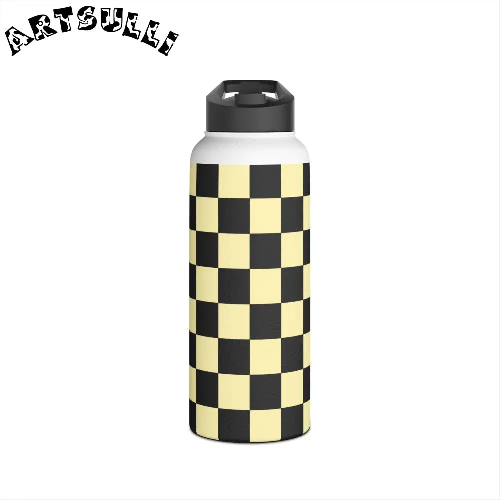 JAKKOUTTHEBXX Checkerboard Black and Yellow Stainless Steel Water