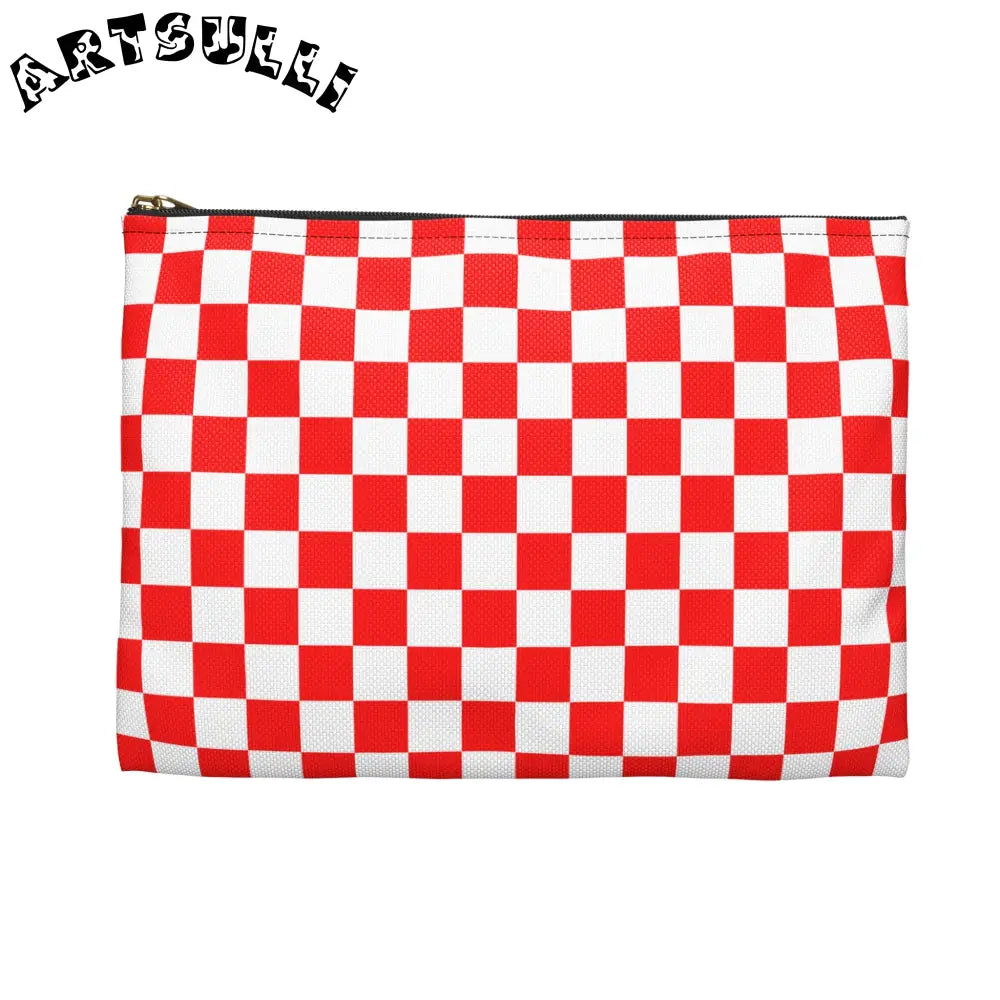 JAKKOUTTHEBXX Checkerboard Red and White Accessory Pouch